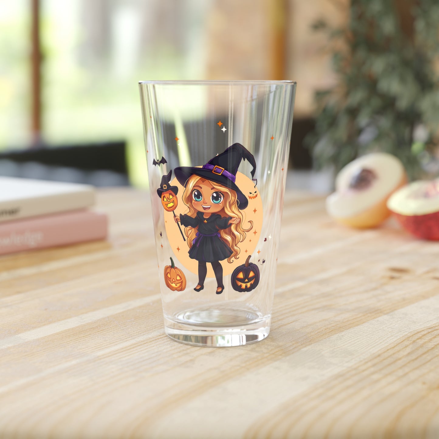 Cute Halloween Magician Girl Pint Glass, 16oz