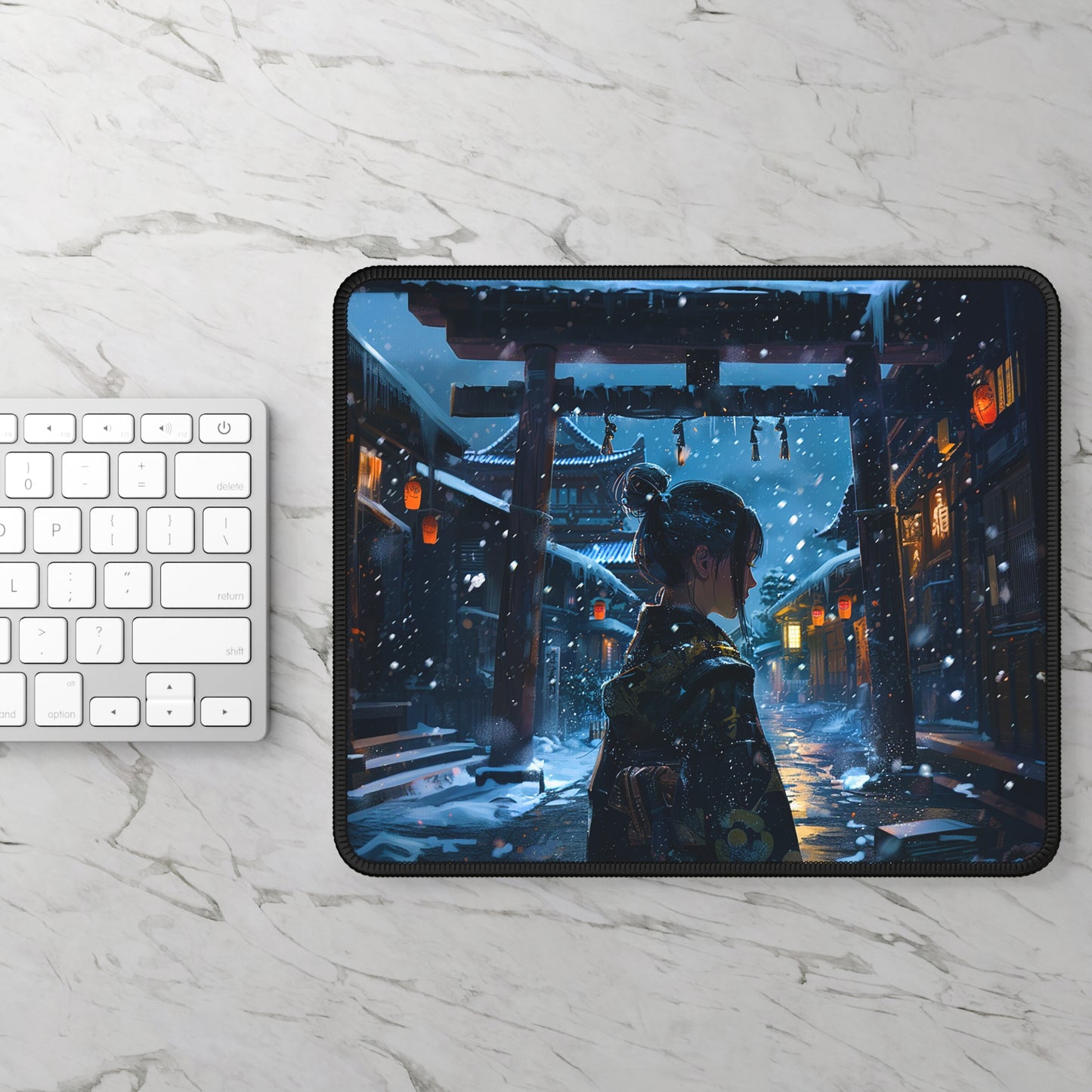 Snowy Japanese Village Gaming Mouse Pad