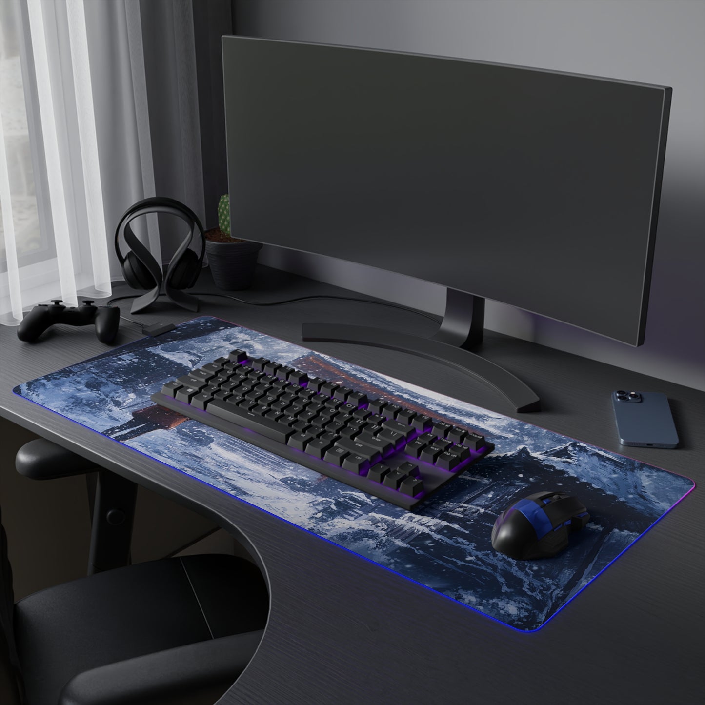 Dark Fantasy Snowy Tori Gate PC Gaming LED Gaming Mouse Pad