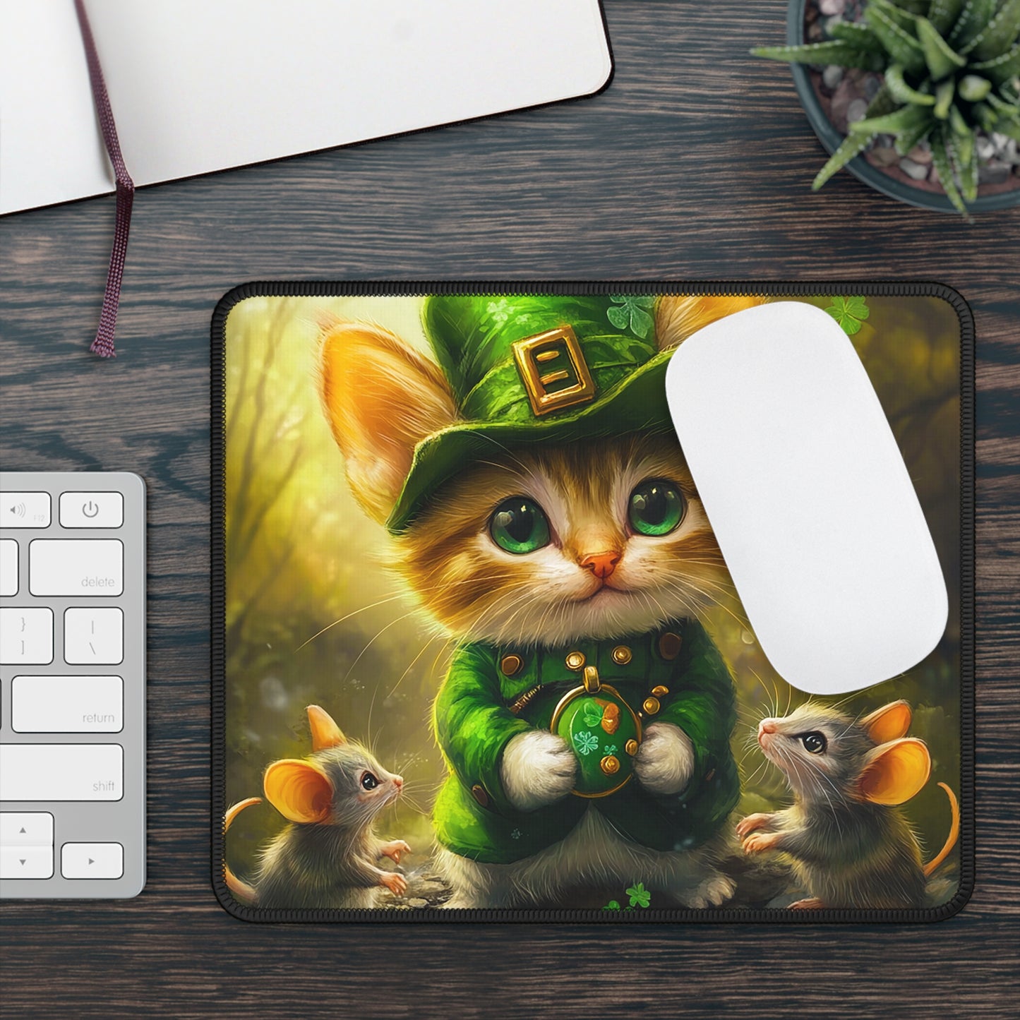 Saint Patrick's Day Theme Cat Gaming Mouse Pad