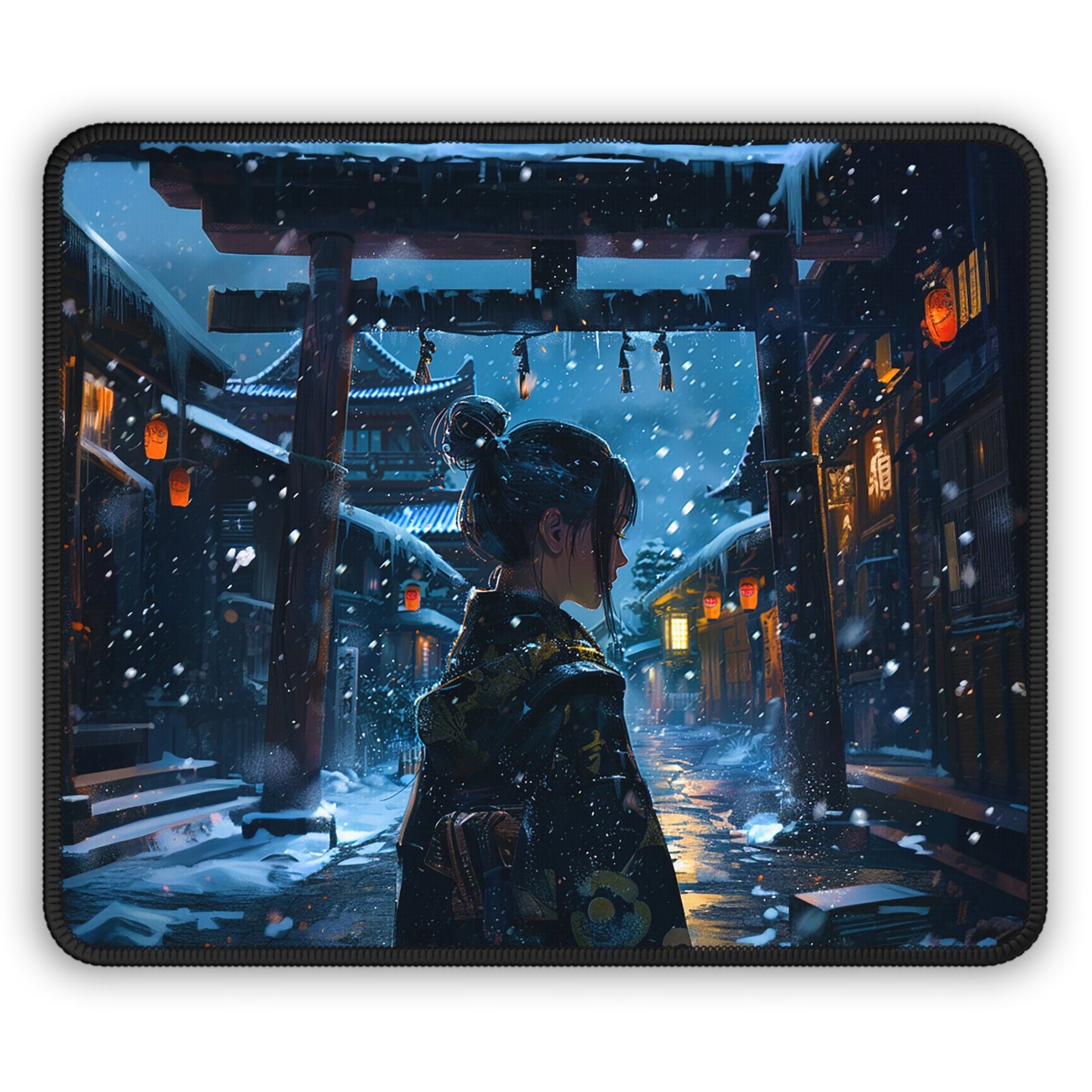 Snowy Japanese Village Gaming Mouse Pad