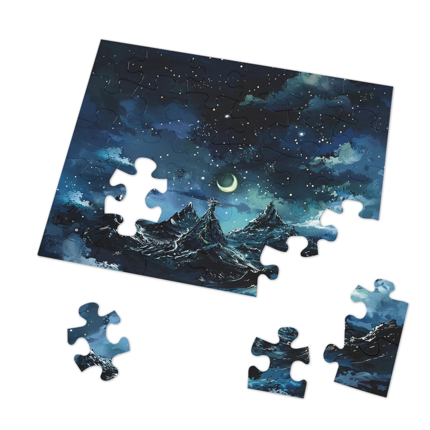 Fantasy Snowy Mountain Dragon Jigsaw Puzzle (30, 110, 252, 500,1000-Piece)