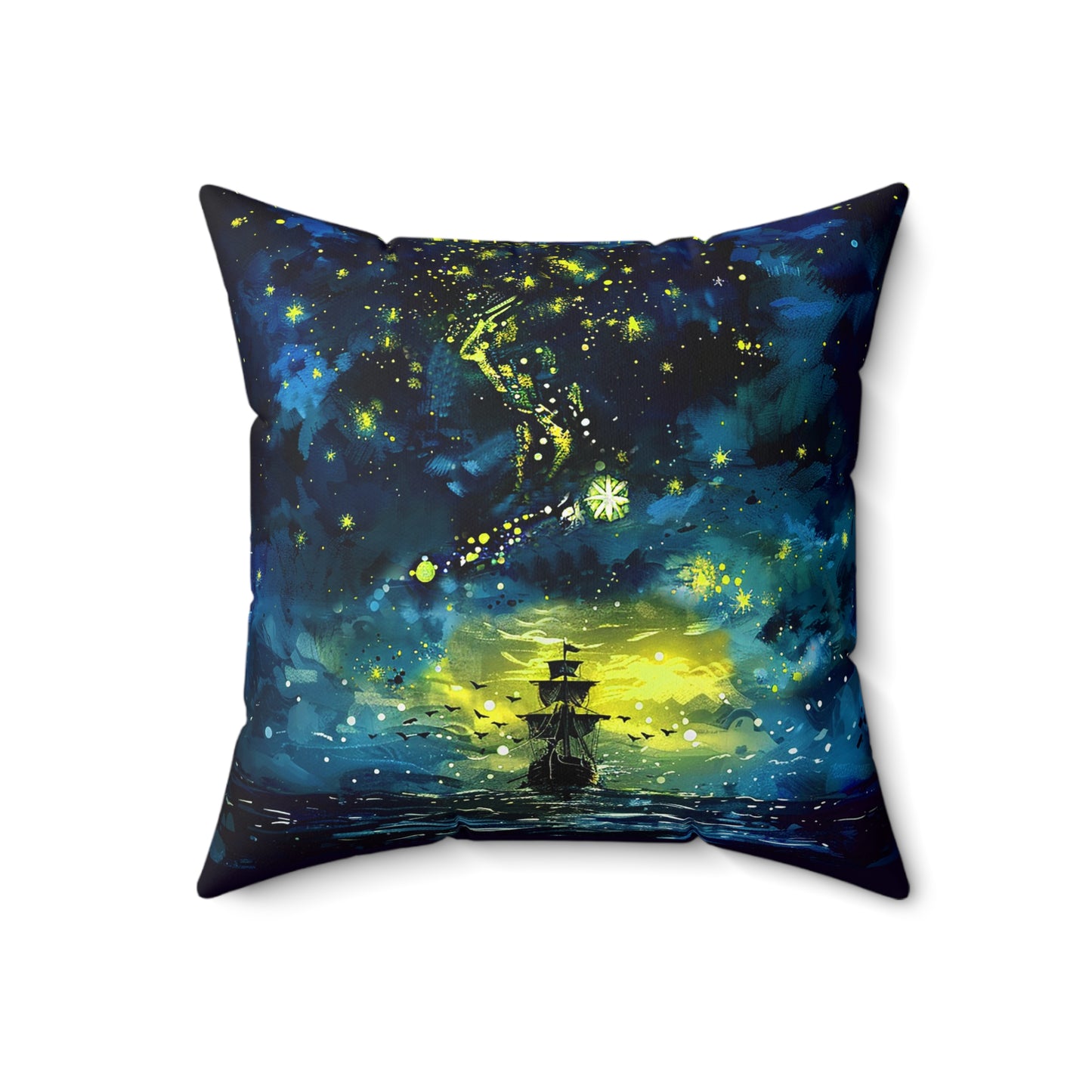 Starry Sky Lost Pirate Ship Square Polyester Square Pillow