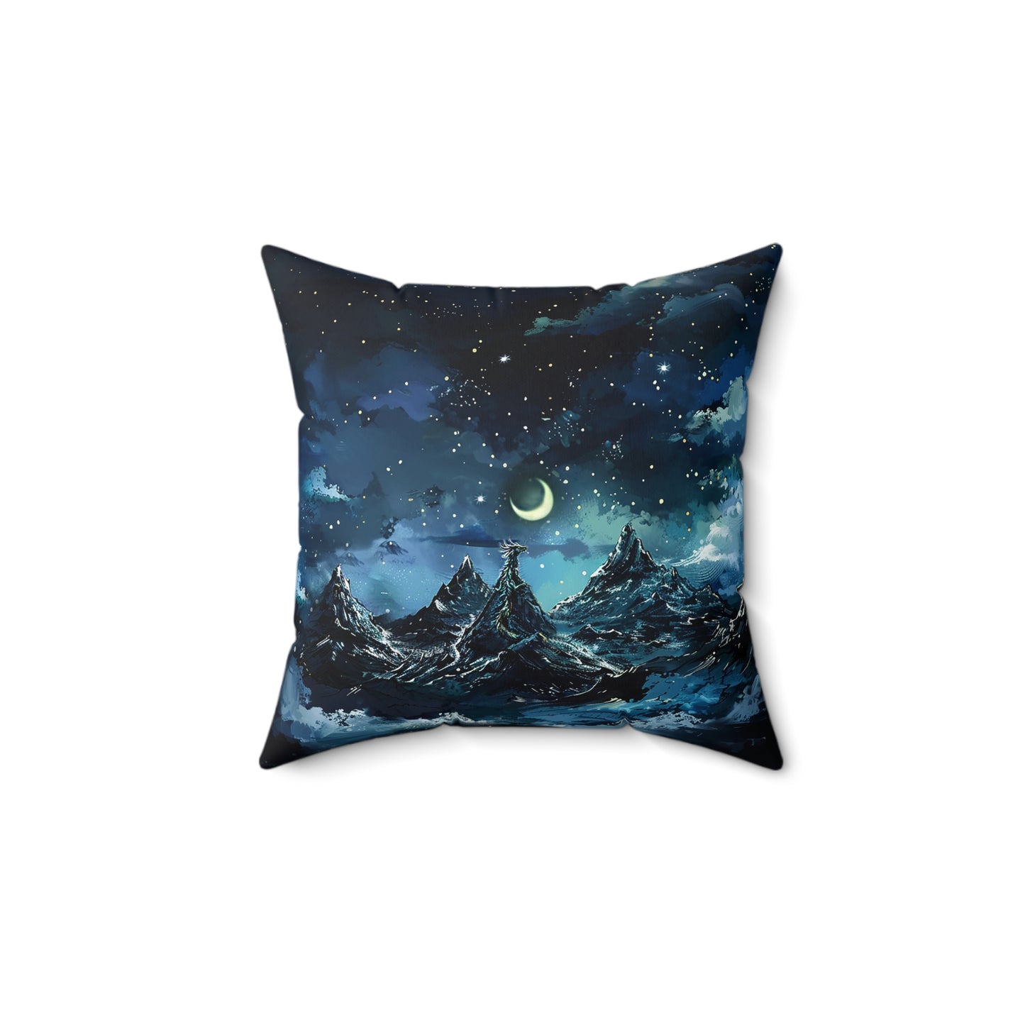 Fantasy Snowy Mountain Dragon Square Polyester Square Pillow
