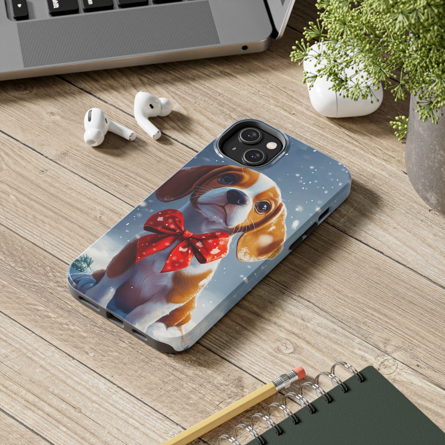 Snowy Cute Christmas Beagle Tough Phone Cases