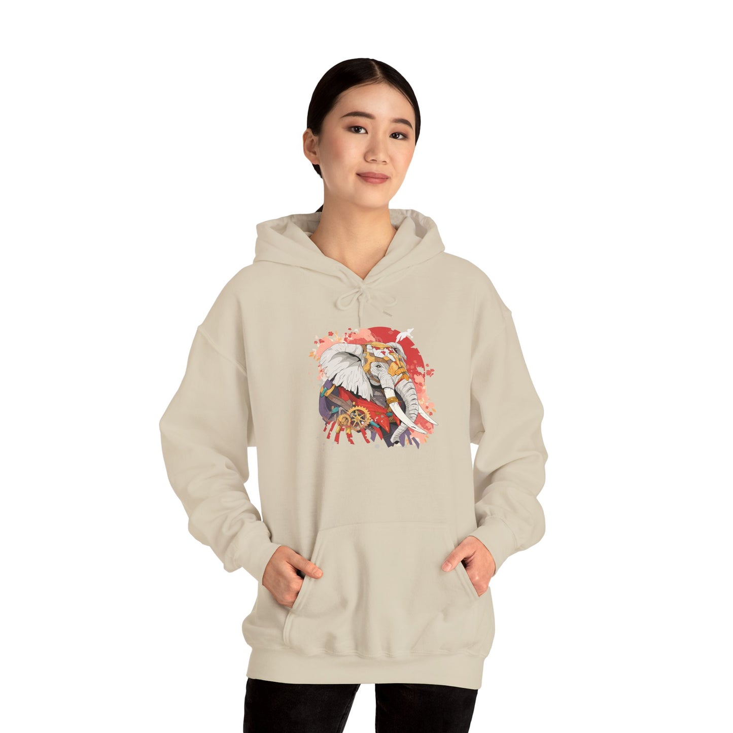 Steampunk Japanese Flowers Elephant Unisex Heavy Blend™ Hooded Sweatshirt