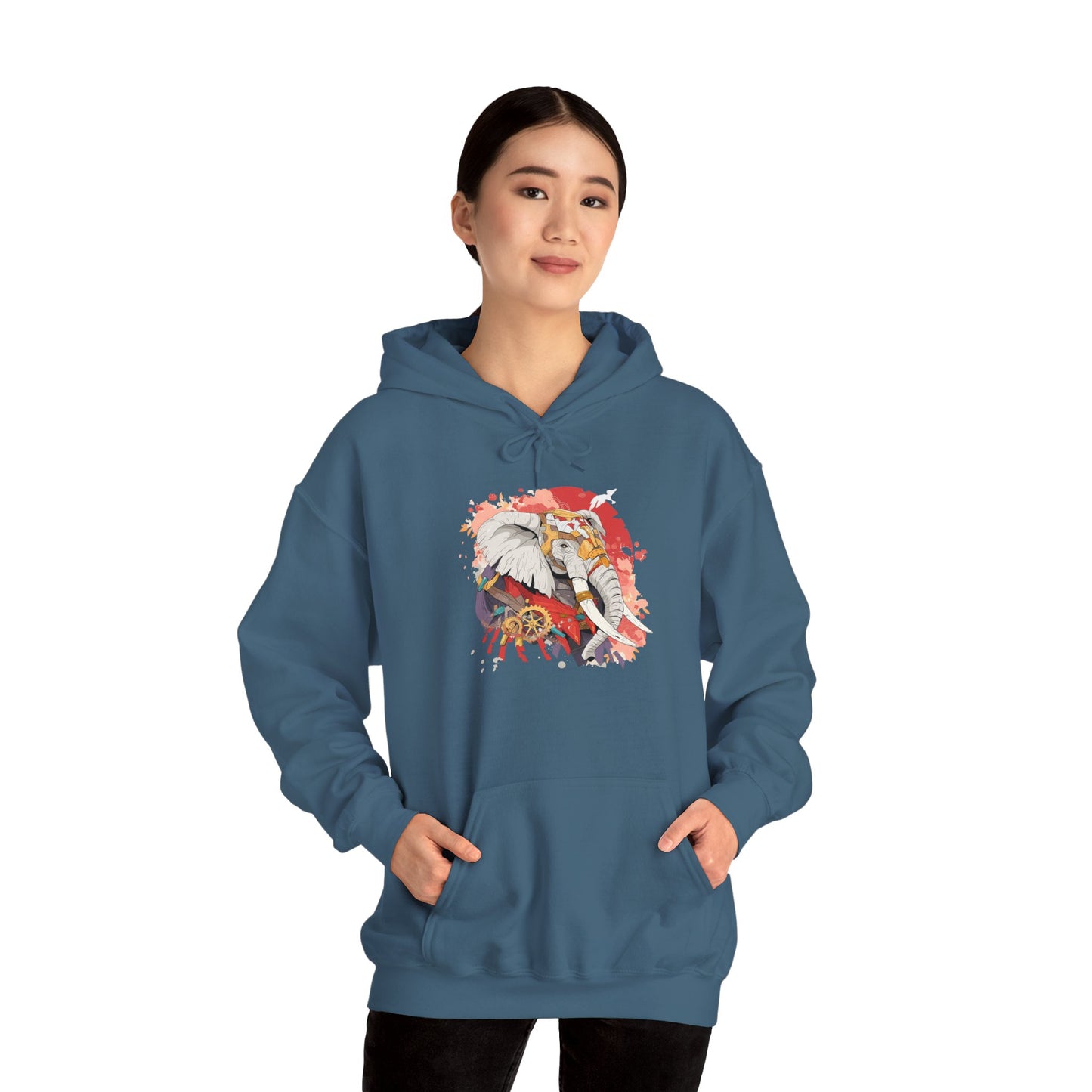 Steampunk Japanese Flowers Elephant Unisex Heavy Blend™ Hooded Sweatshirt