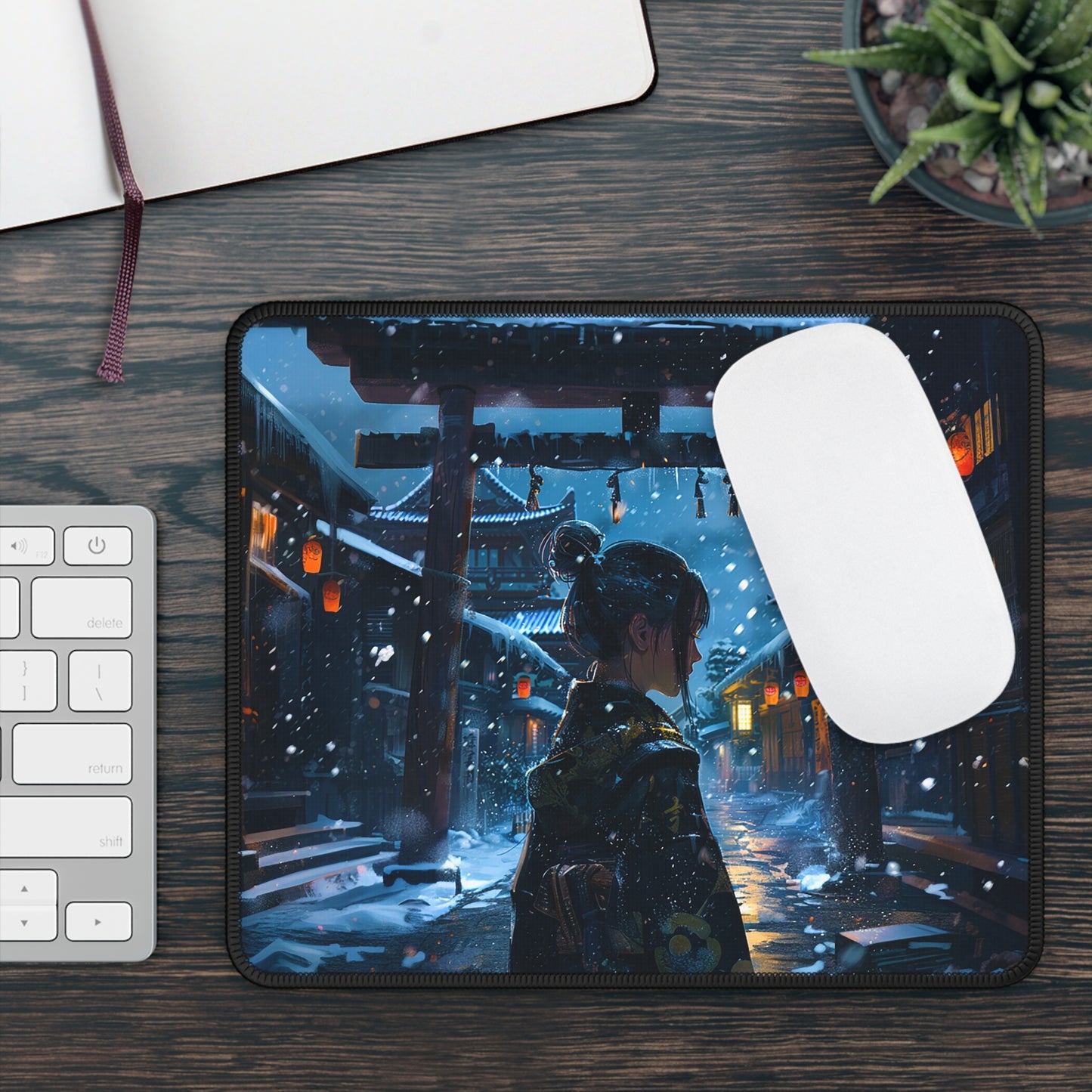 Snowy Japanese Village Gaming Mouse Pad