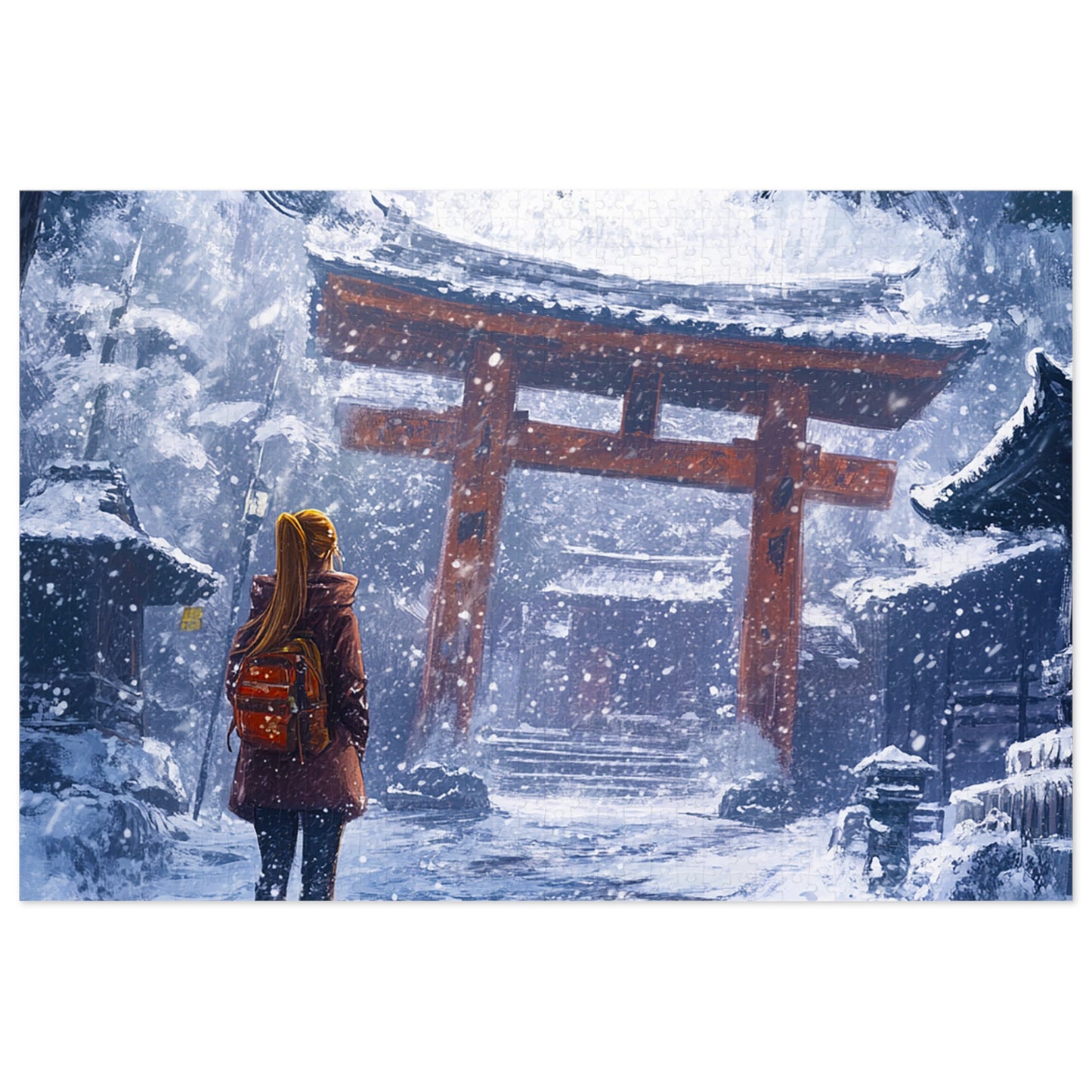 Dark Fantasy Snowy Tori Gate Jigsaw Puzzle (30, 110, 252, 500,1000-Piece)