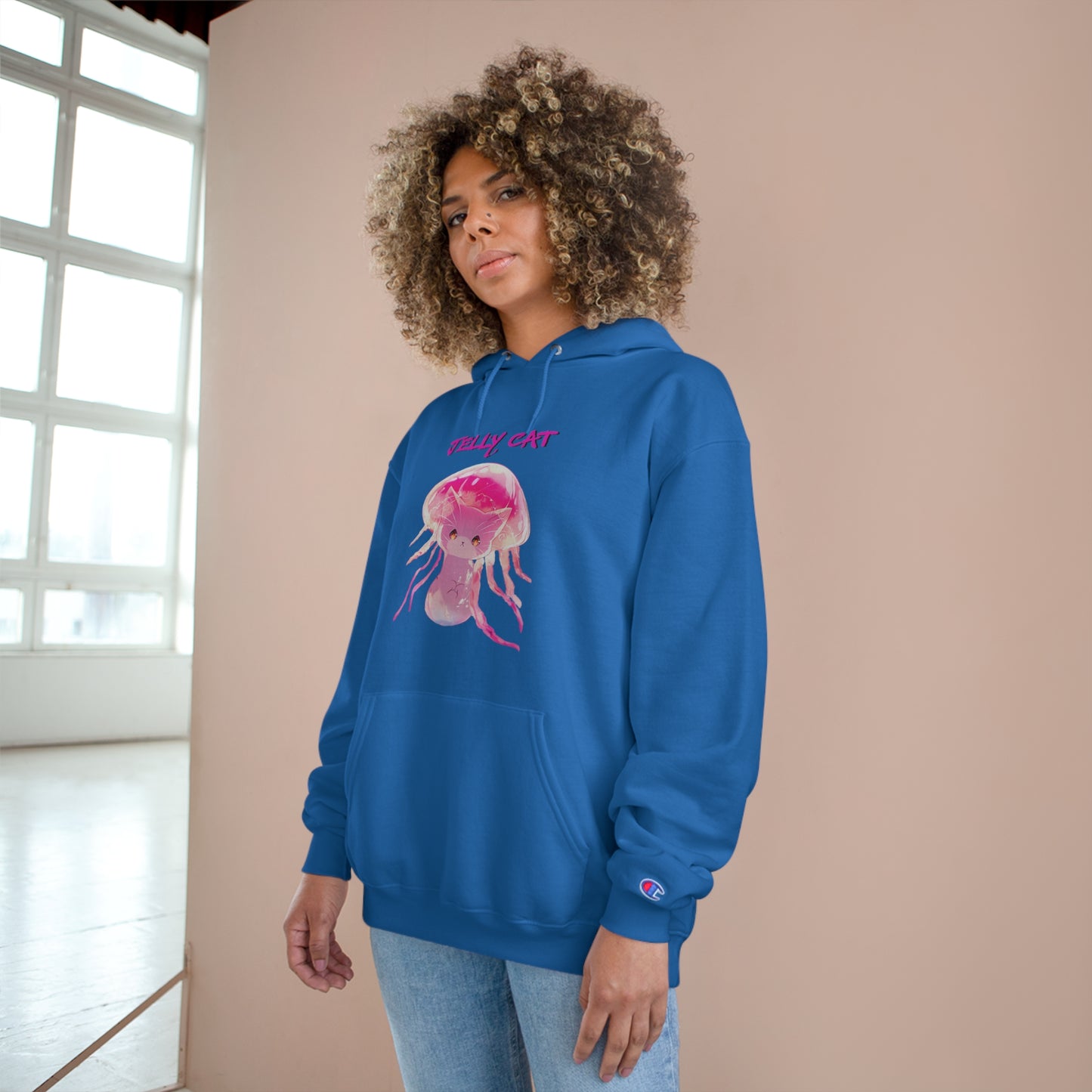 Cute Jellyfish Ghost Cat Hoodie - Pink Jellyfish Cat Design - Champion Pullover for Women & Men