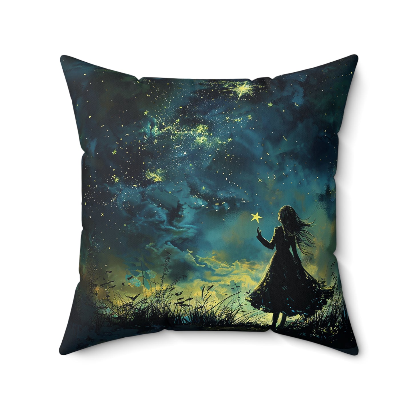 Wishing Star Girl Square Polyester Square Pillow