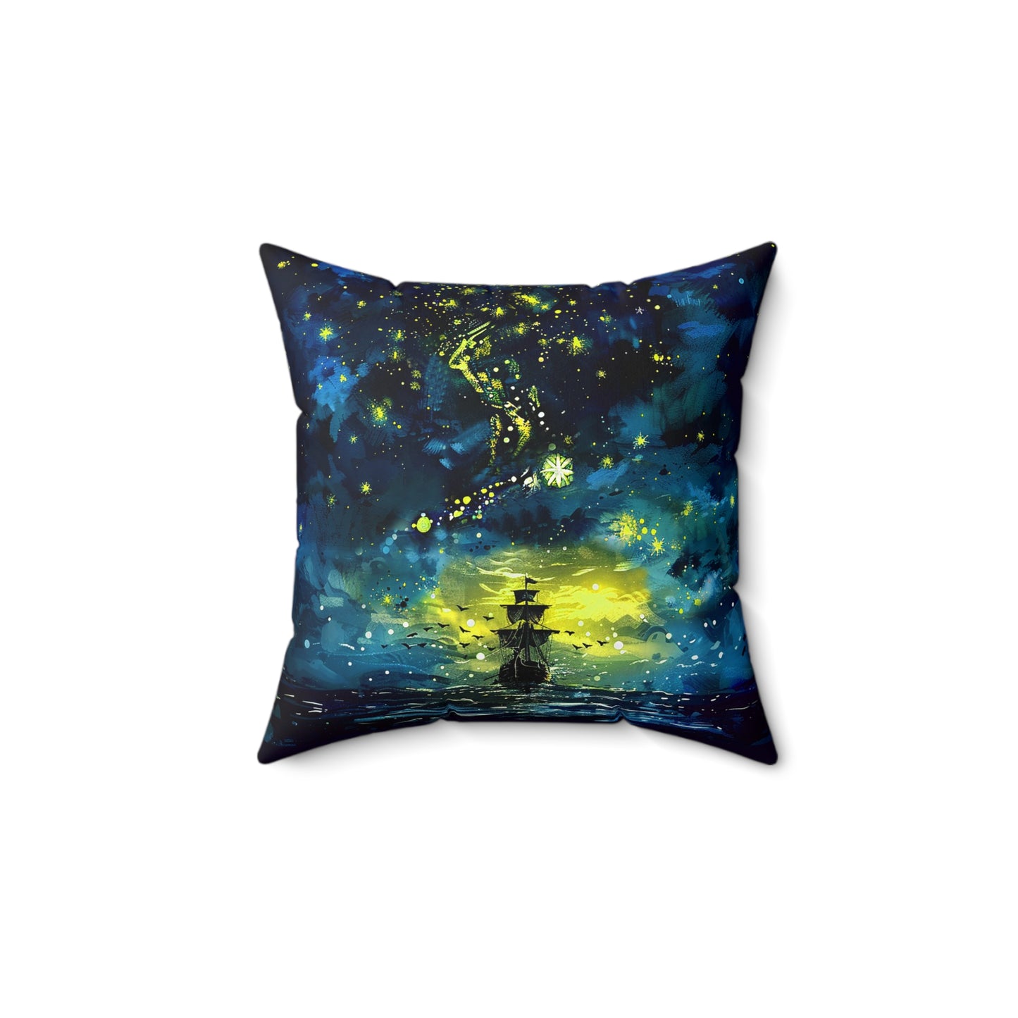 Starry Sky Lost Pirate Ship Square Polyester Square Pillow
