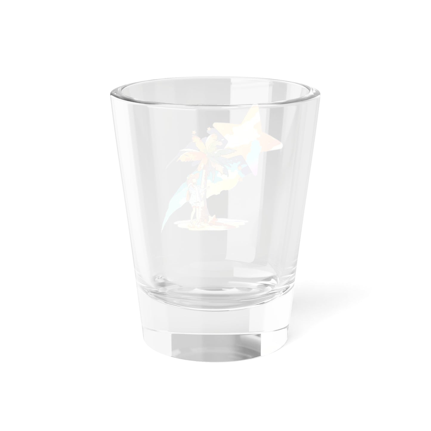 Anime Summer - Themed Shot Glass, 1.5oz with Art of Girl & Coconut Tree under a Shooting Star - Warm Tropical Vibes
