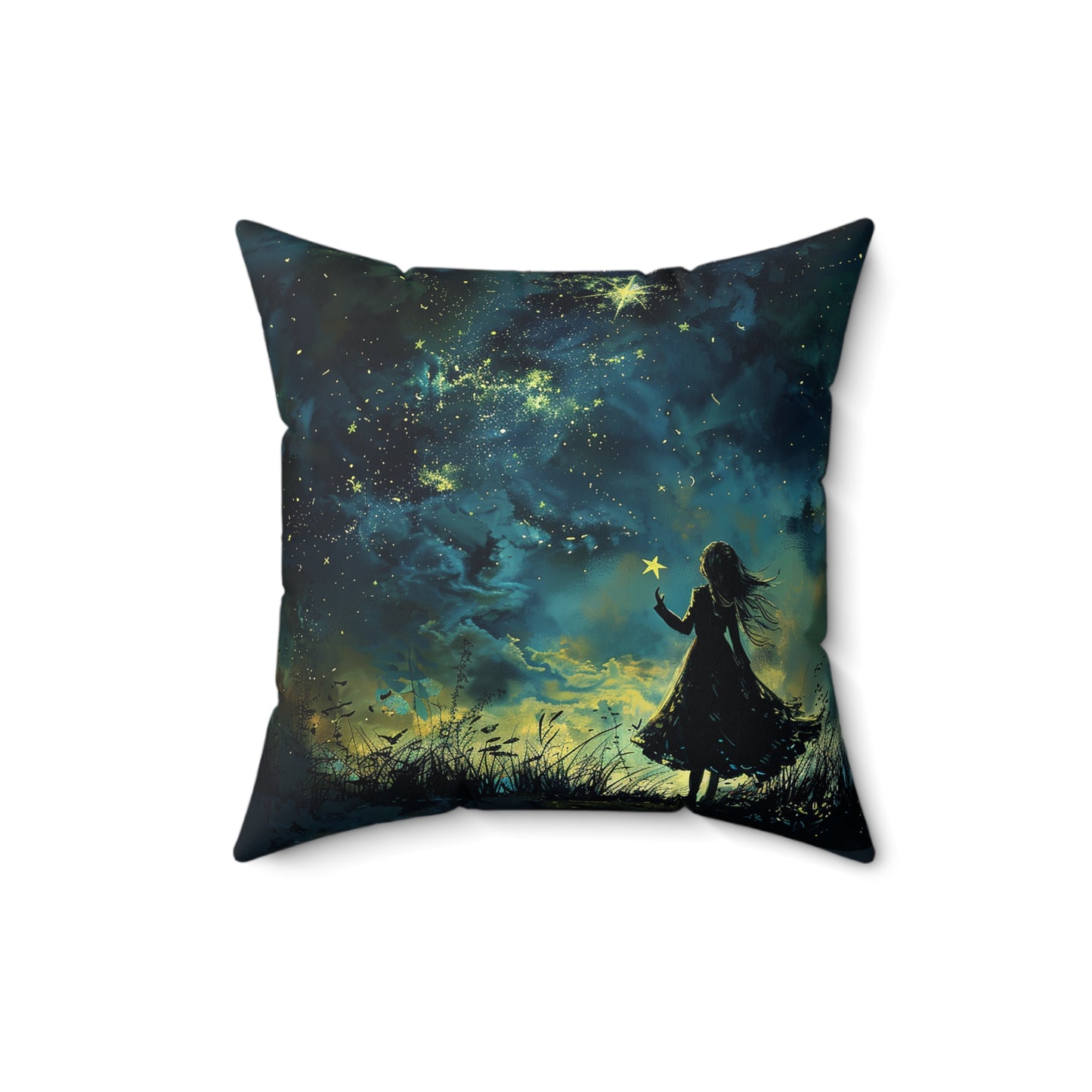Wishing Star Girl Square Polyester Square Pillow