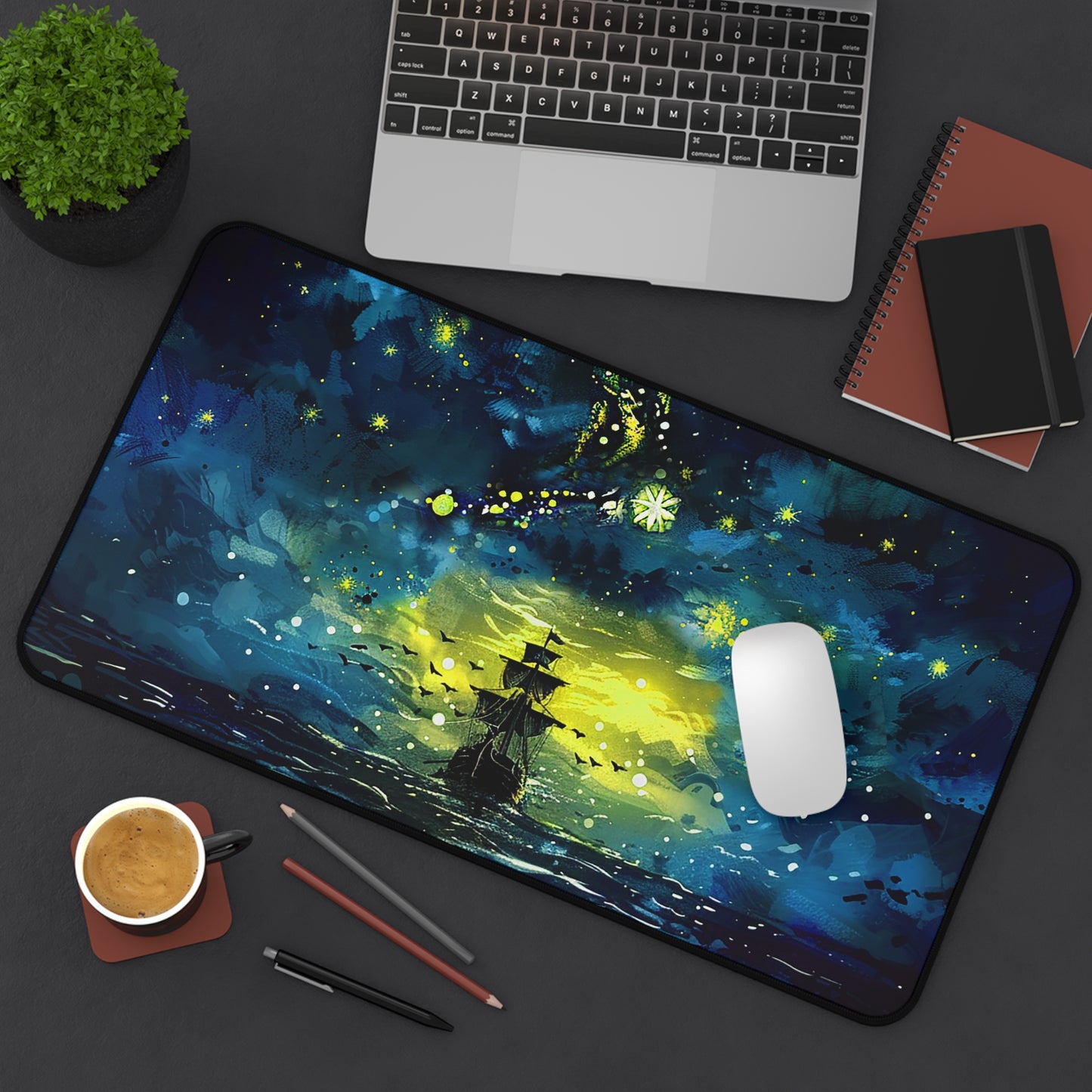 Starry Sky Lost Pirate Ship Desk Mat