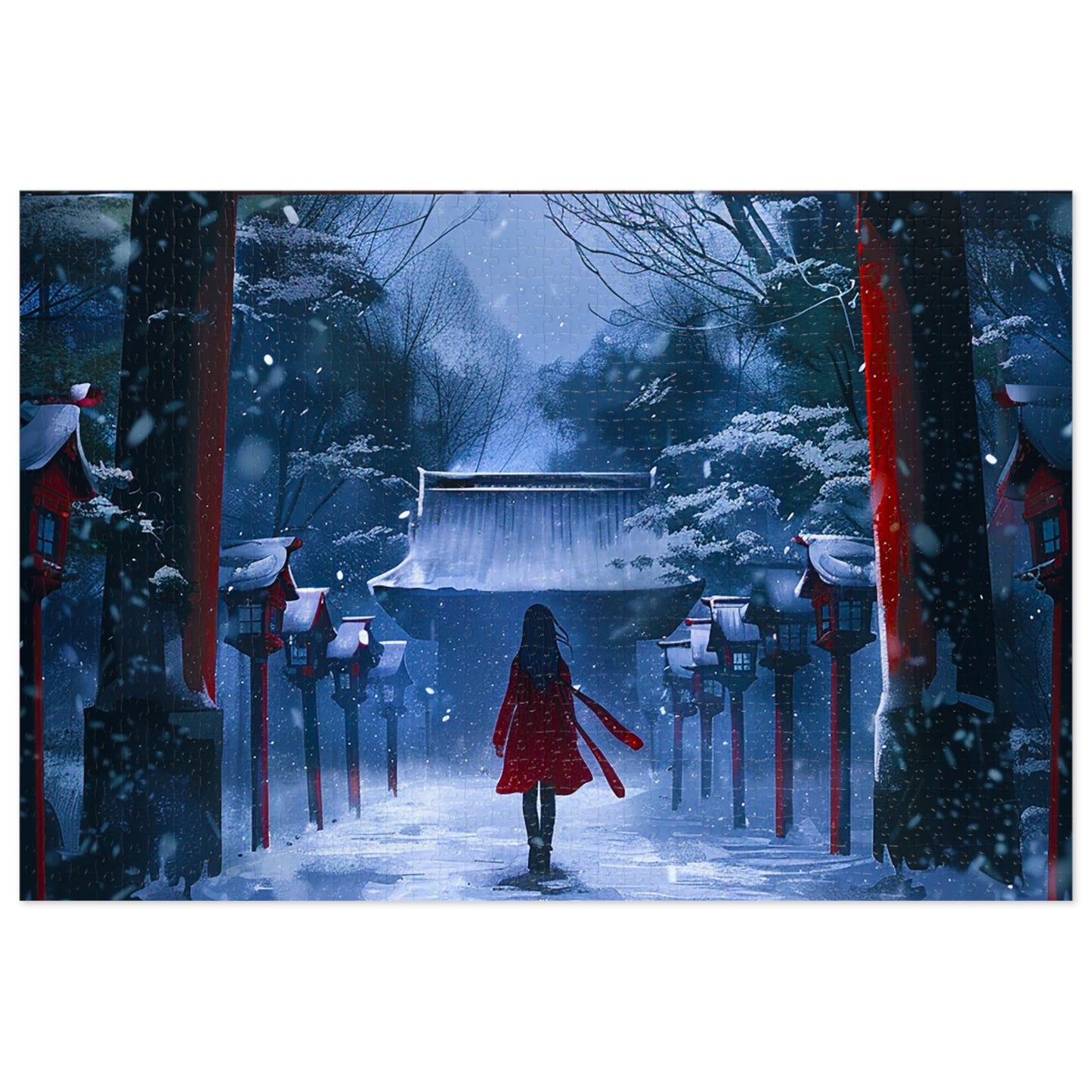 Japanese Snowy Shinto Shrine Girl Jigsaw Puzzle (30, 110, 252, 500,1000-Piece)