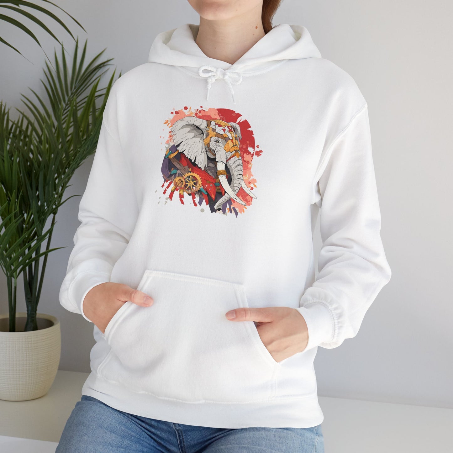 Steampunk Japanese Flowers Elephant Unisex Heavy Blend™ Hooded Sweatshirt