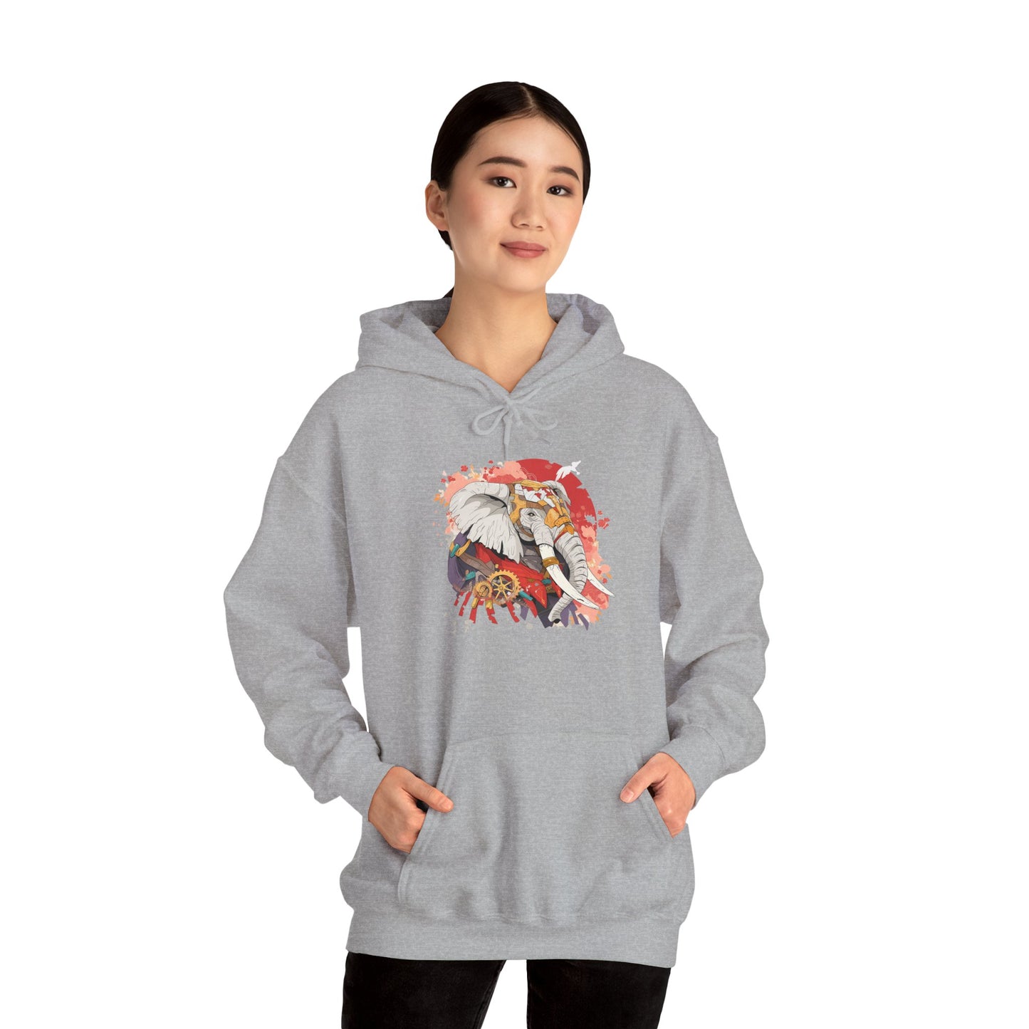 Steampunk Japanese Flowers Elephant Unisex Heavy Blend™ Hooded Sweatshirt