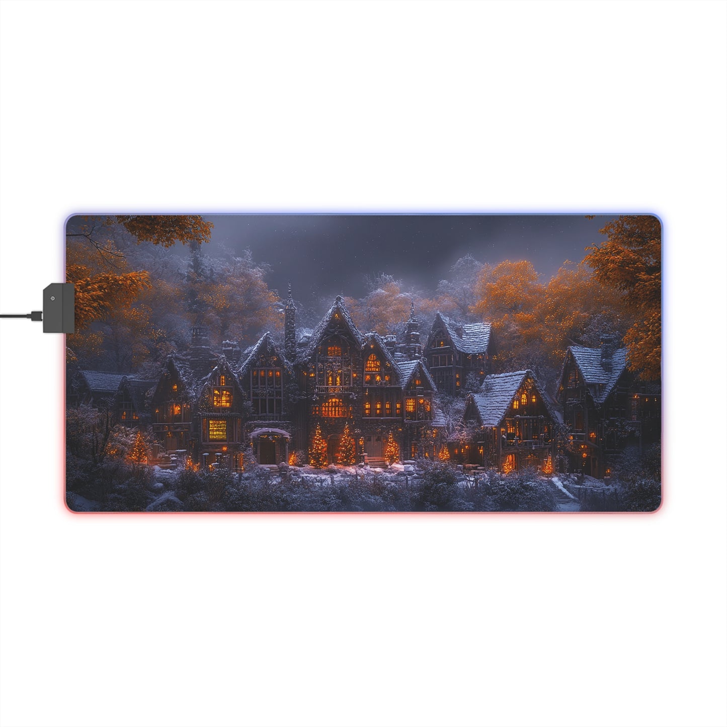 Rustic Winter Village LED Gaming Mouse Pad - Lovely Snowy Desk Mat for Gamers - Holiday Gift Idea