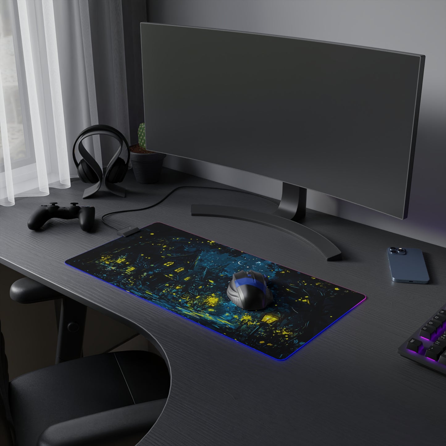 Fantasy Village Nighttime LED Gaming Mouse Pad