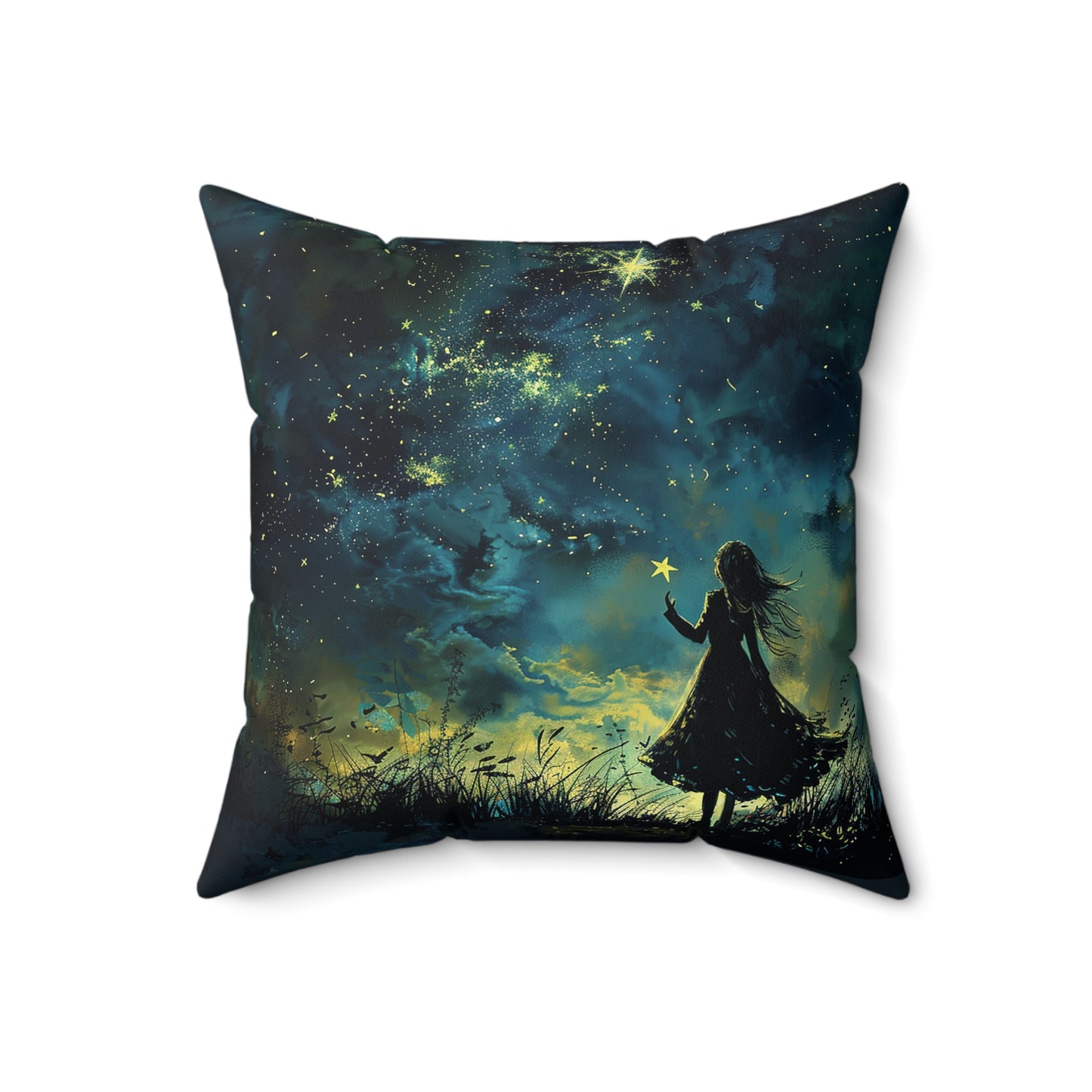 Wishing Star Girl Square Polyester Square Pillow