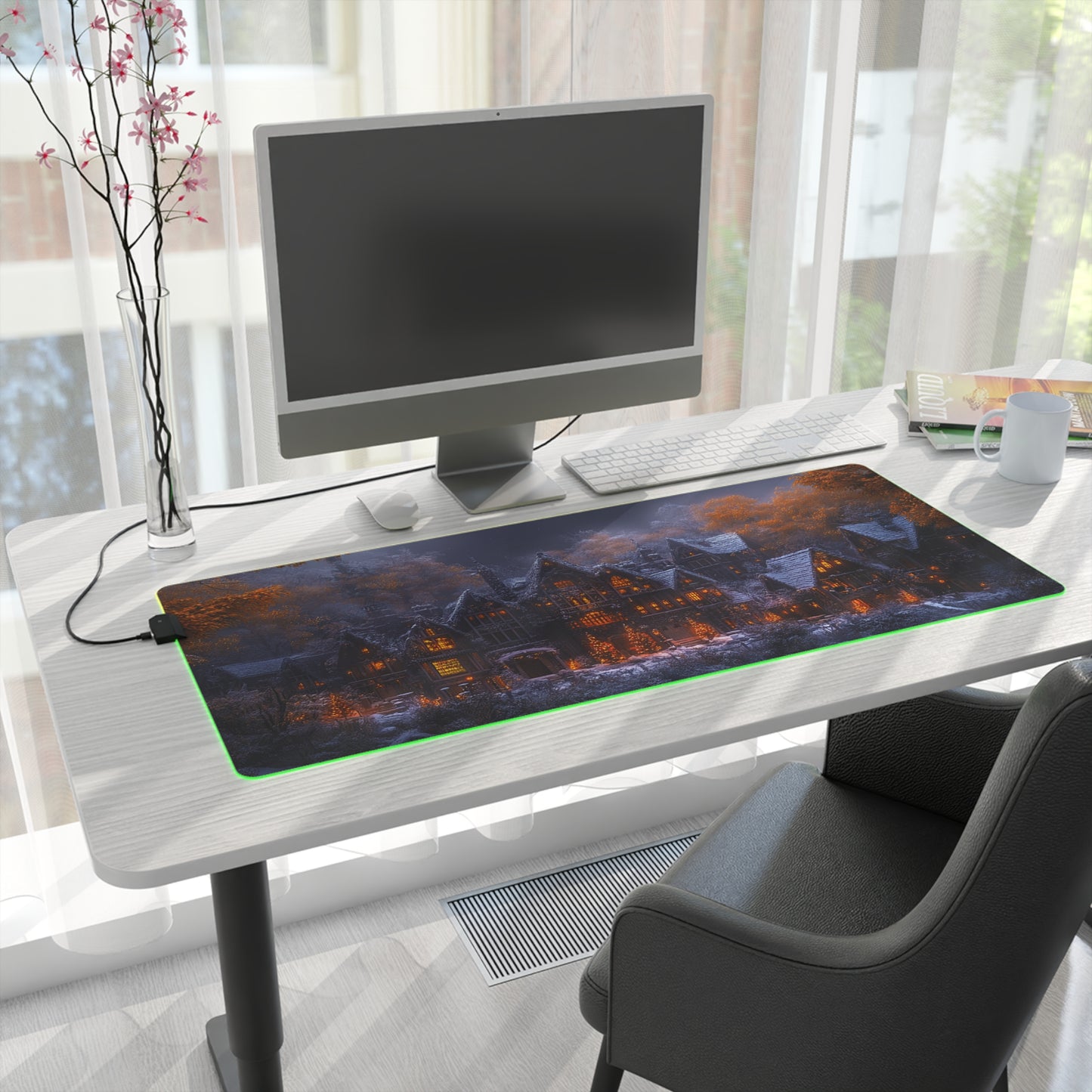 Rustic Winter Village LED Gaming Mouse Pad - Lovely Snowy Desk Mat for Gamers - Holiday Gift Idea