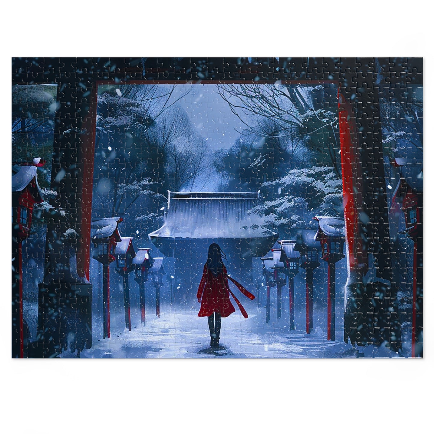Japanese Snowy Shinto Shrine Girl Jigsaw Puzzle (30, 110, 252, 500,1000-Piece)