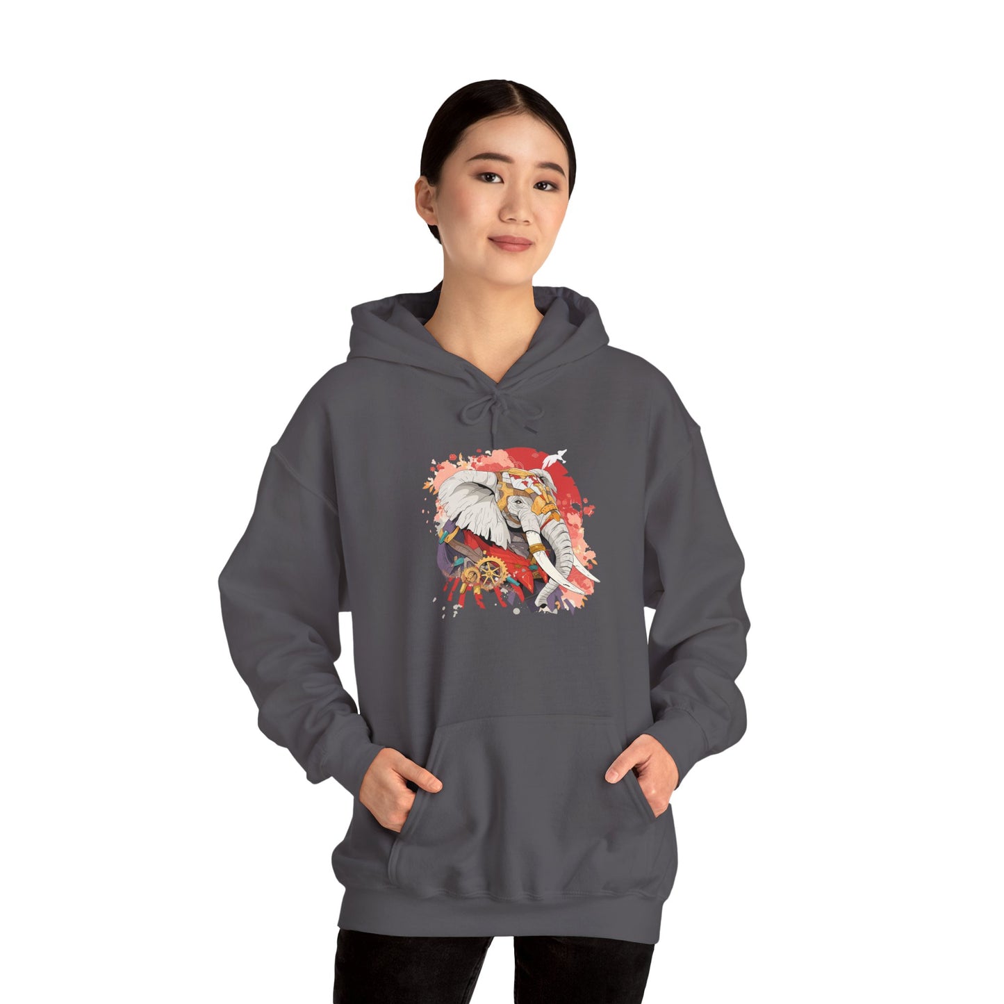 Steampunk Japanese Flowers Elephant Unisex Heavy Blend™ Hooded Sweatshirt