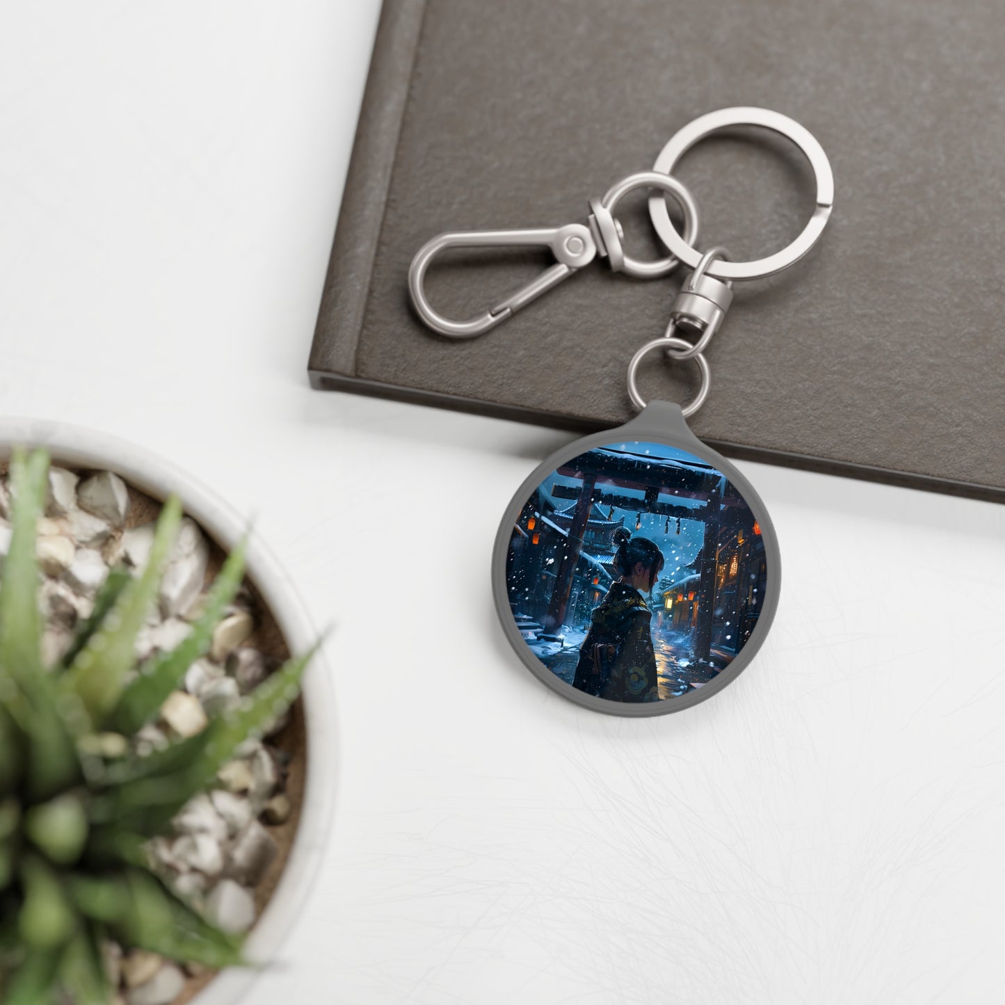 Snowy Japanese Village Keyring Tag