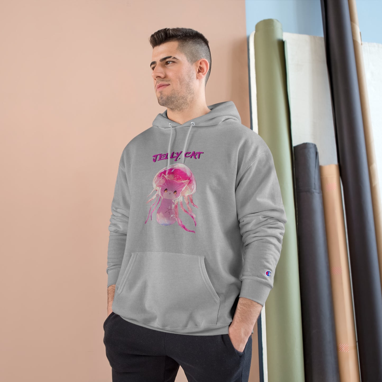 Cute Jellyfish Ghost Cat Hoodie - Pink Jellyfish Cat Design - Champion Pullover for Women & Men