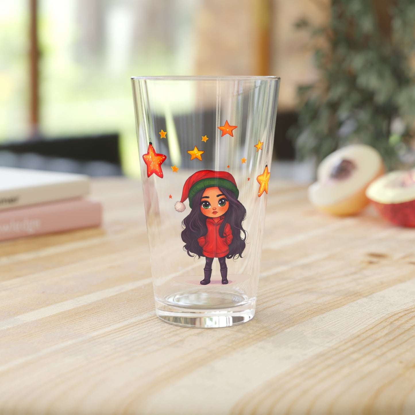 Cute Christmas Starry Ornaments Girl Pint Glass, 16oz