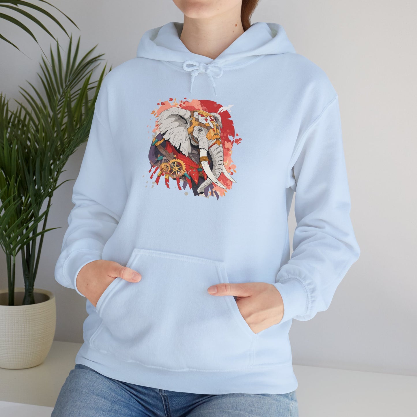 Steampunk Japanese Flowers Elephant Unisex Heavy Blend™ Hooded Sweatshirt