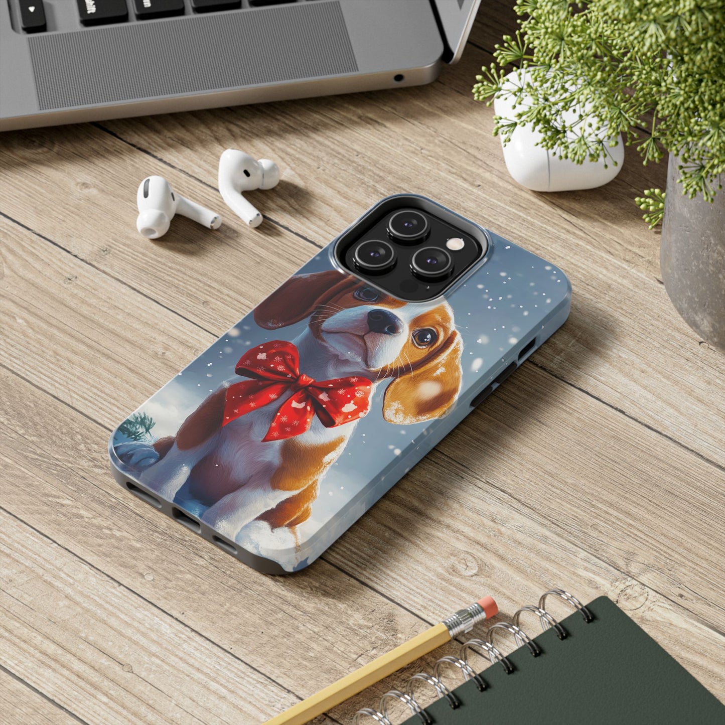 Snowy Cute Christmas Beagle Tough Phone Cases