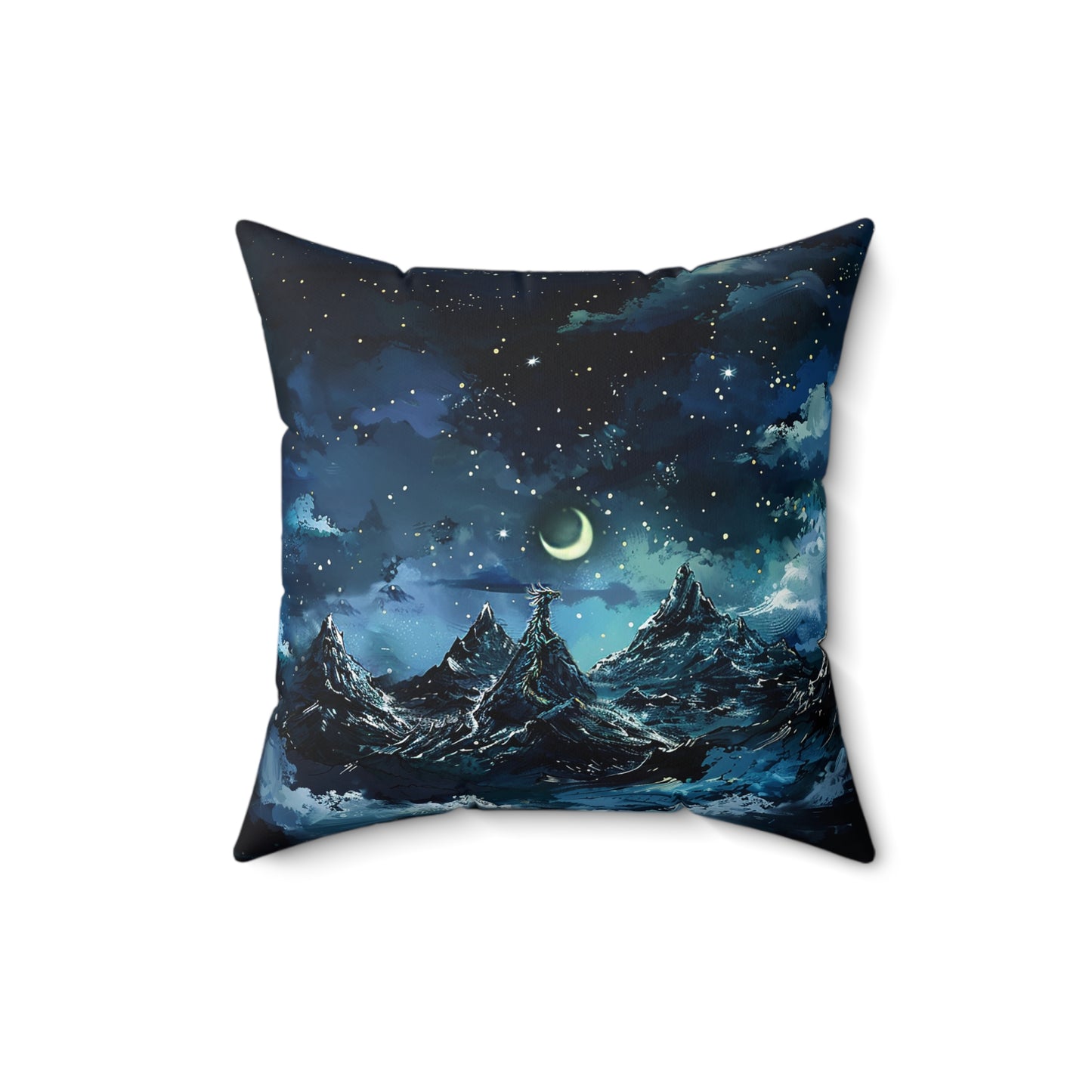 Fantasy Snowy Mountain Dragon Square Polyester Square Pillow