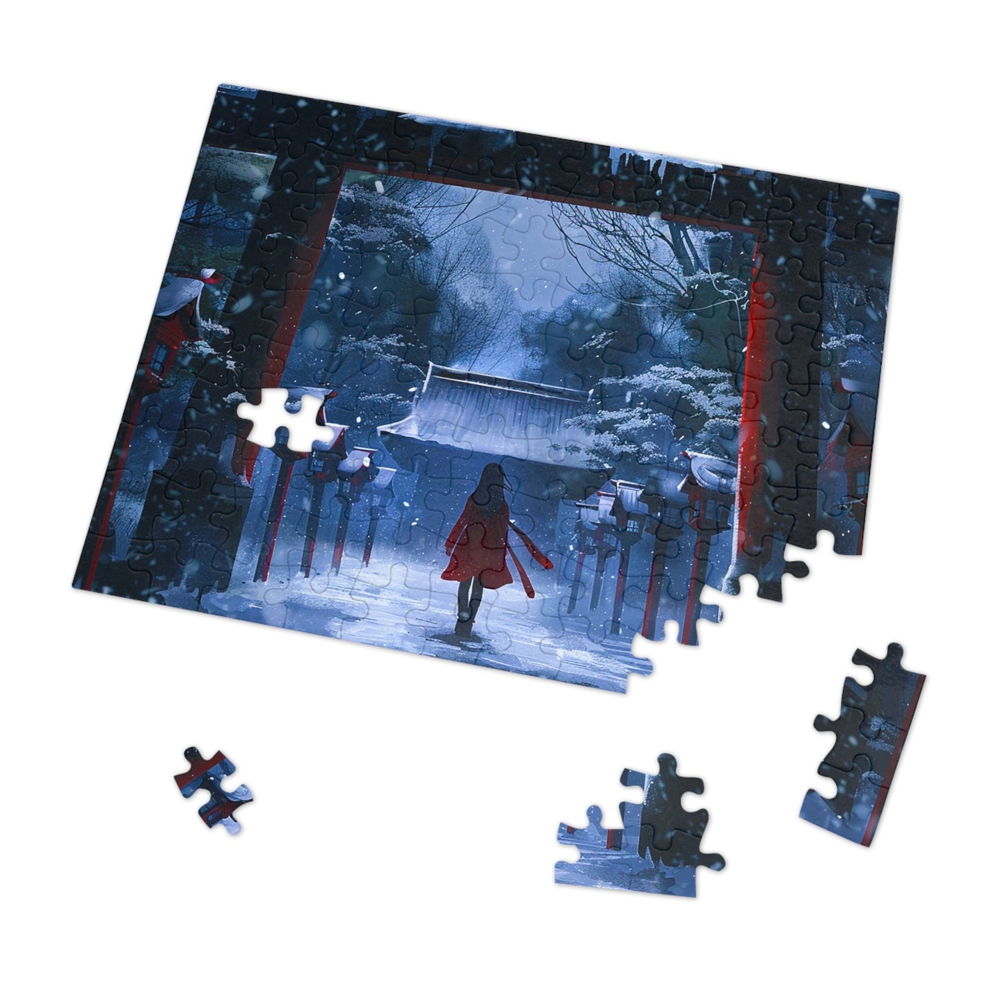 Japanese Snowy Shinto Shrine Girl Jigsaw Puzzle (30, 110, 252, 500,1000-Piece)