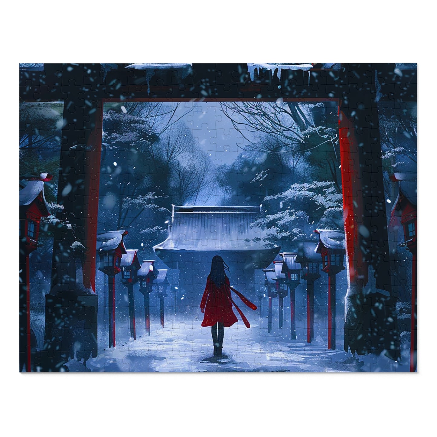 Japanese Snowy Shinto Shrine Girl Jigsaw Puzzle (30, 110, 252, 500,1000-Piece)