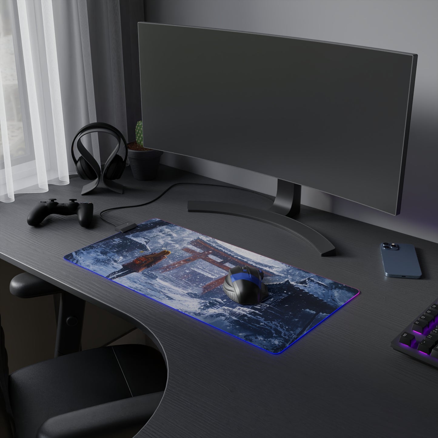Dark Fantasy Snowy Tori Gate PC Gaming LED Gaming Mouse Pad