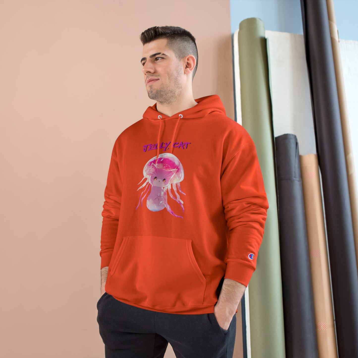 Cute Jellyfish Ghost Cat Hoodie - Pink Jellyfish Cat Design - Champion Pullover for Women & Men