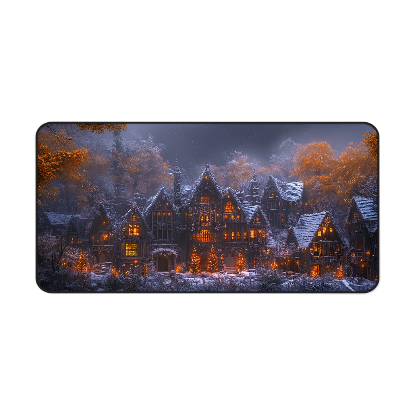 Rustic Winter Village Desk Mat - Lovely Snowy Desk Mat for Gamers - Holiday Gift Idea