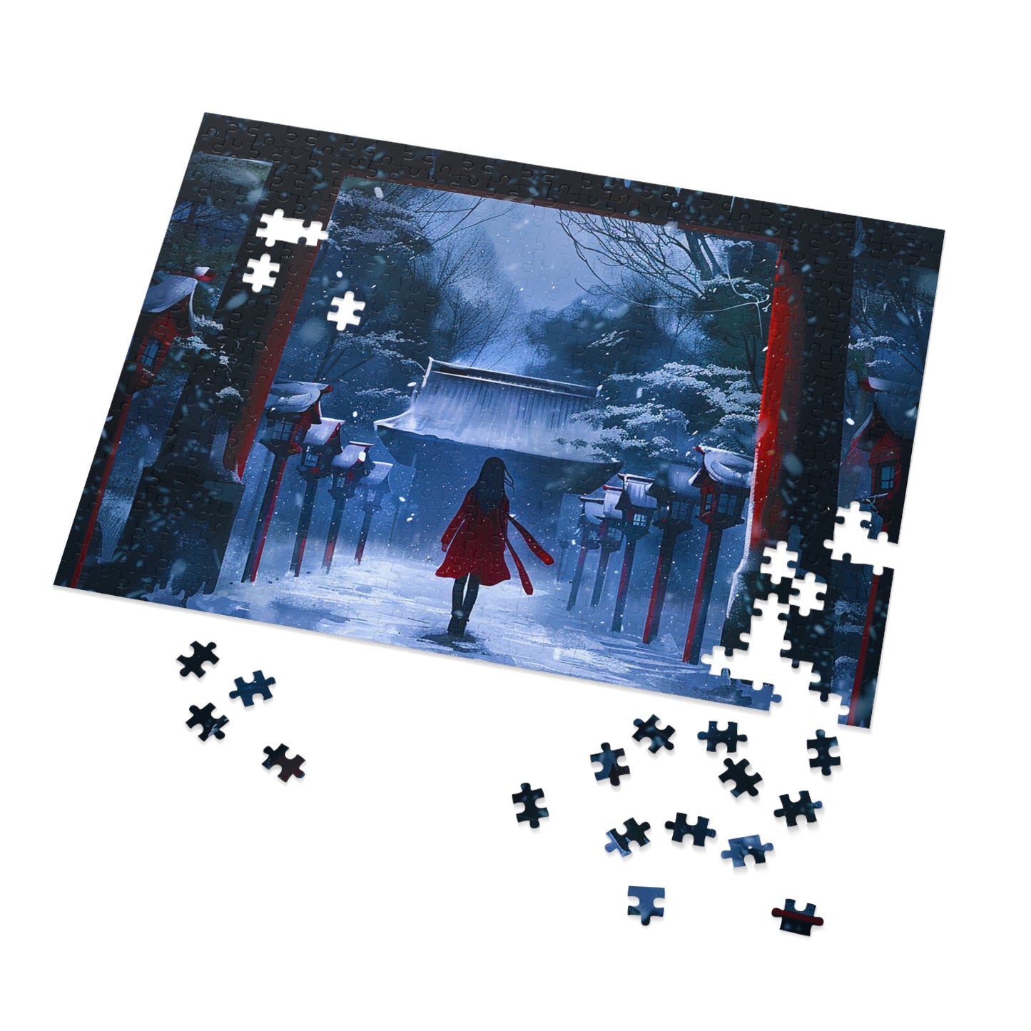Japanese Snowy Shinto Shrine Girl Jigsaw Puzzle (30, 110, 252, 500,1000-Piece)