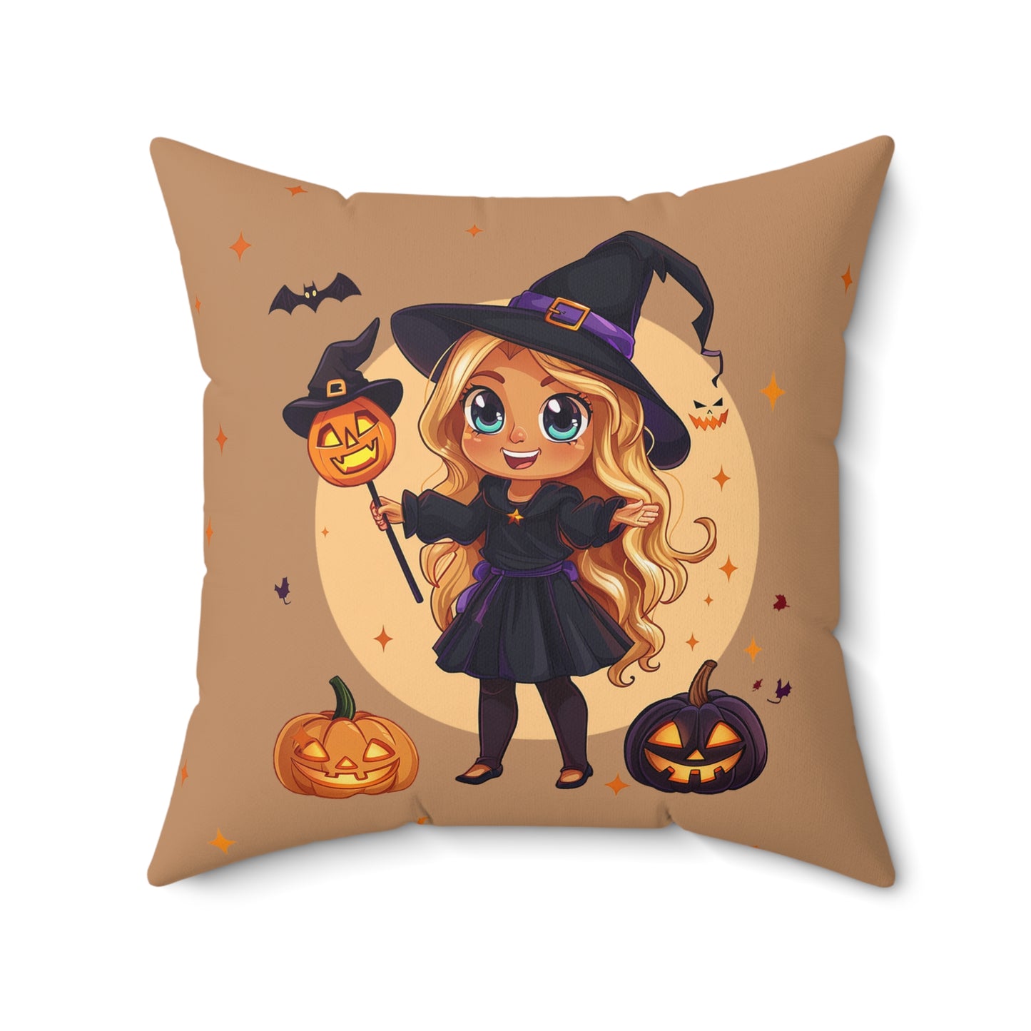Cute Halloween Magician Girl Polyester Square Pillow