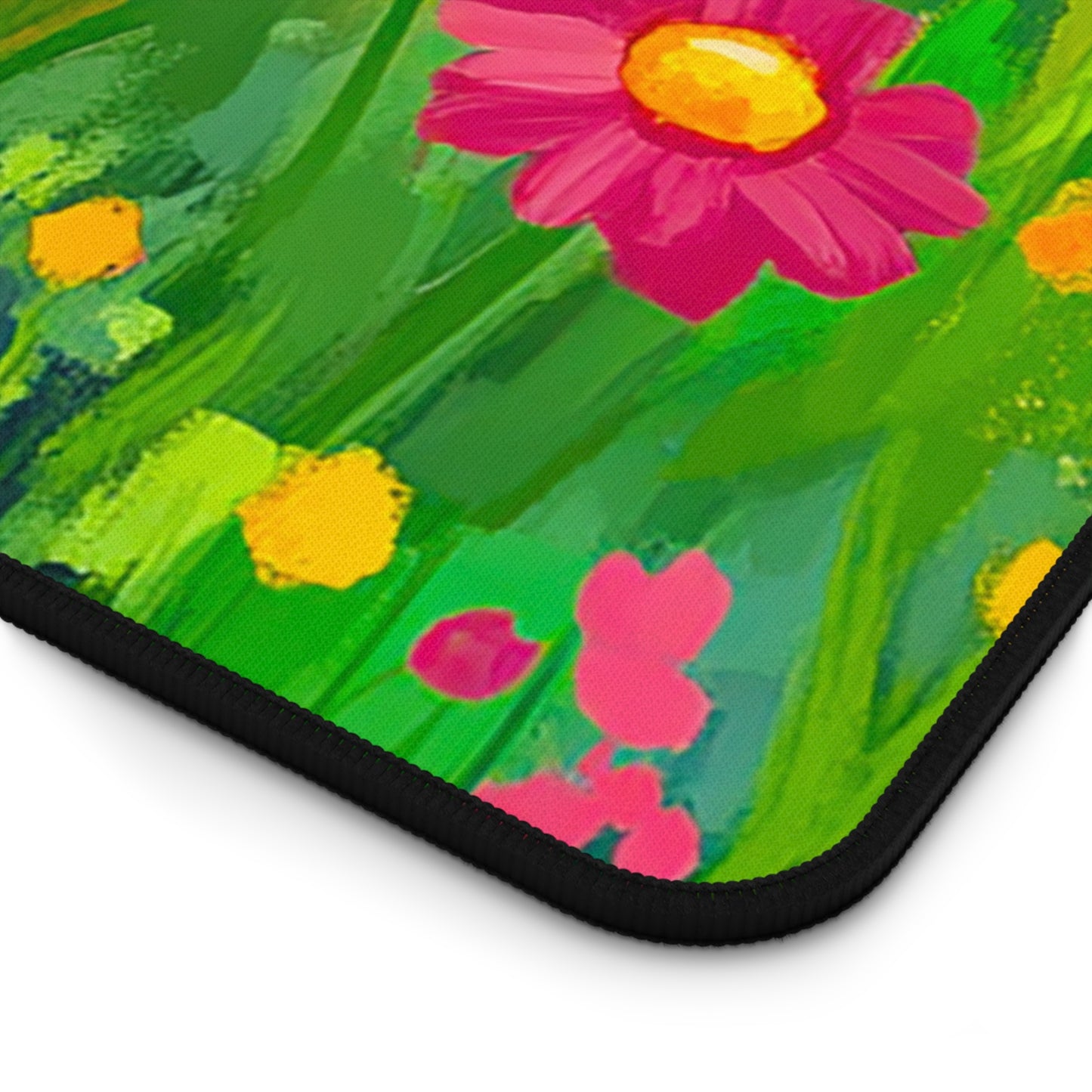 Painterly Black Cat in a Field of Flowers Desk Mat - Vibrant and Unique Gaming and Workspace Accessory