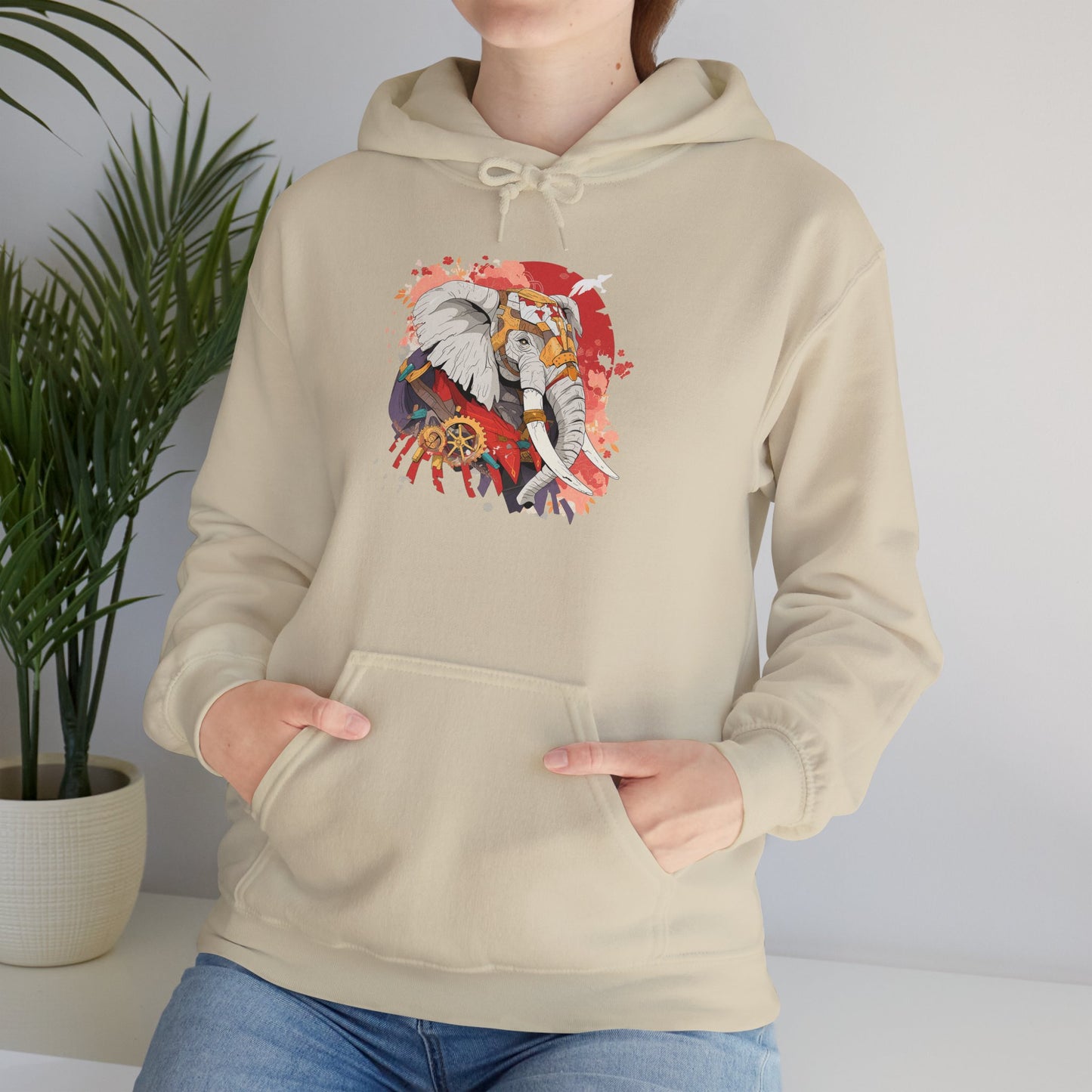 Steampunk Japanese Flowers Elephant Unisex Heavy Blend™ Hooded Sweatshirt