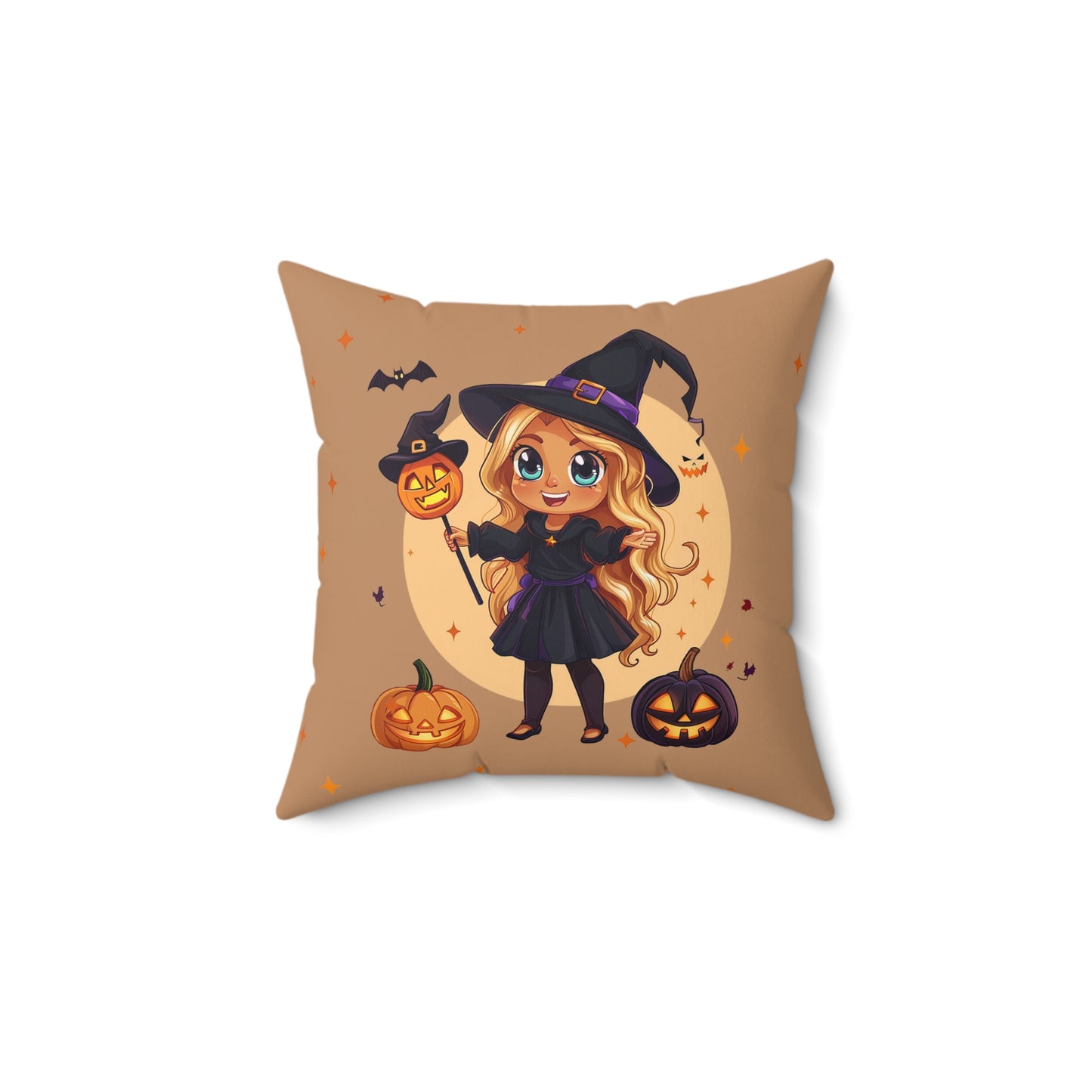 Cute Halloween Magician Girl Polyester Square Pillow