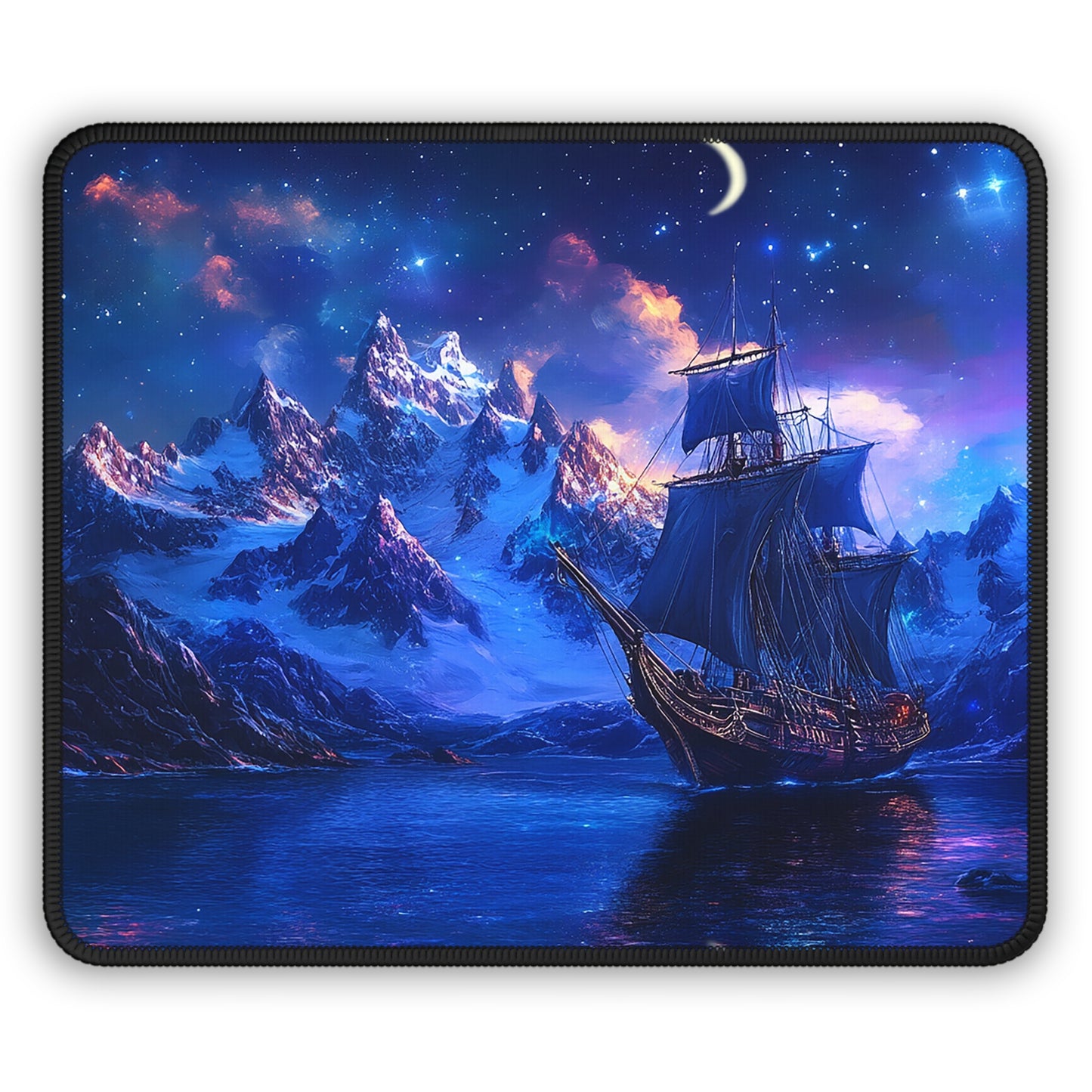 Artic Pirate Ship Under the Moonlight Gaming Mouse Pad