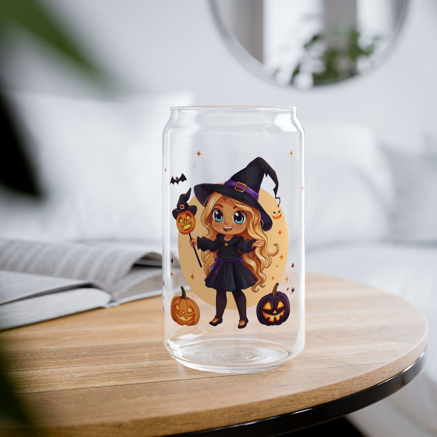 Cute Halloween Magician Girl Sipper Glass, 16oz