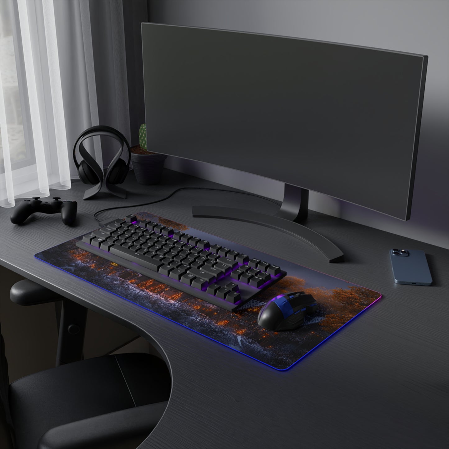 Rustic Winter Village LED Gaming Mouse Pad - Lovely Snowy Desk Mat for Gamers - Holiday Gift Idea