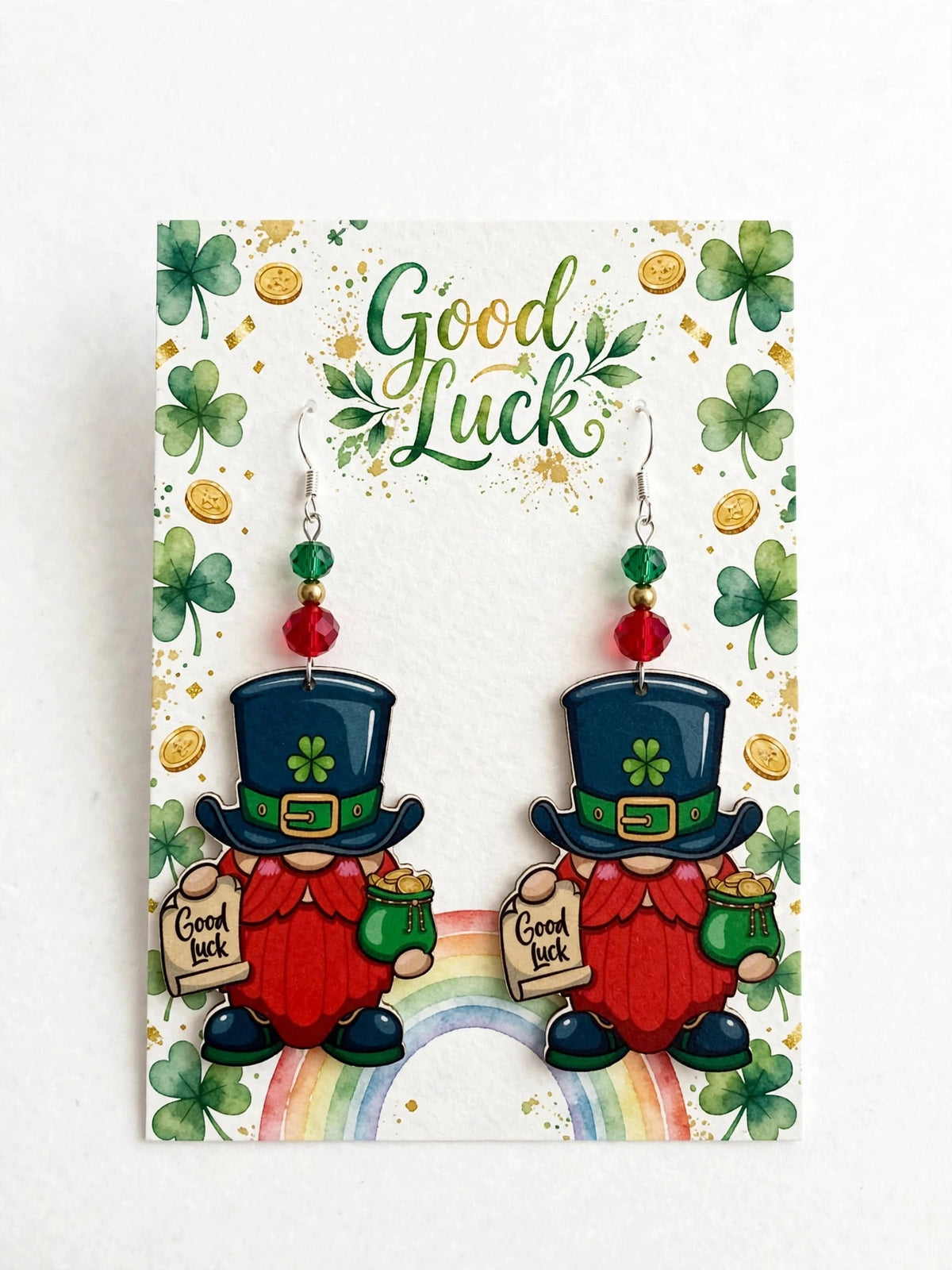 Leprechaun Saint Patrick's Day Pot of Gold Wood Earrings - Good Luck Dangle Jewelry