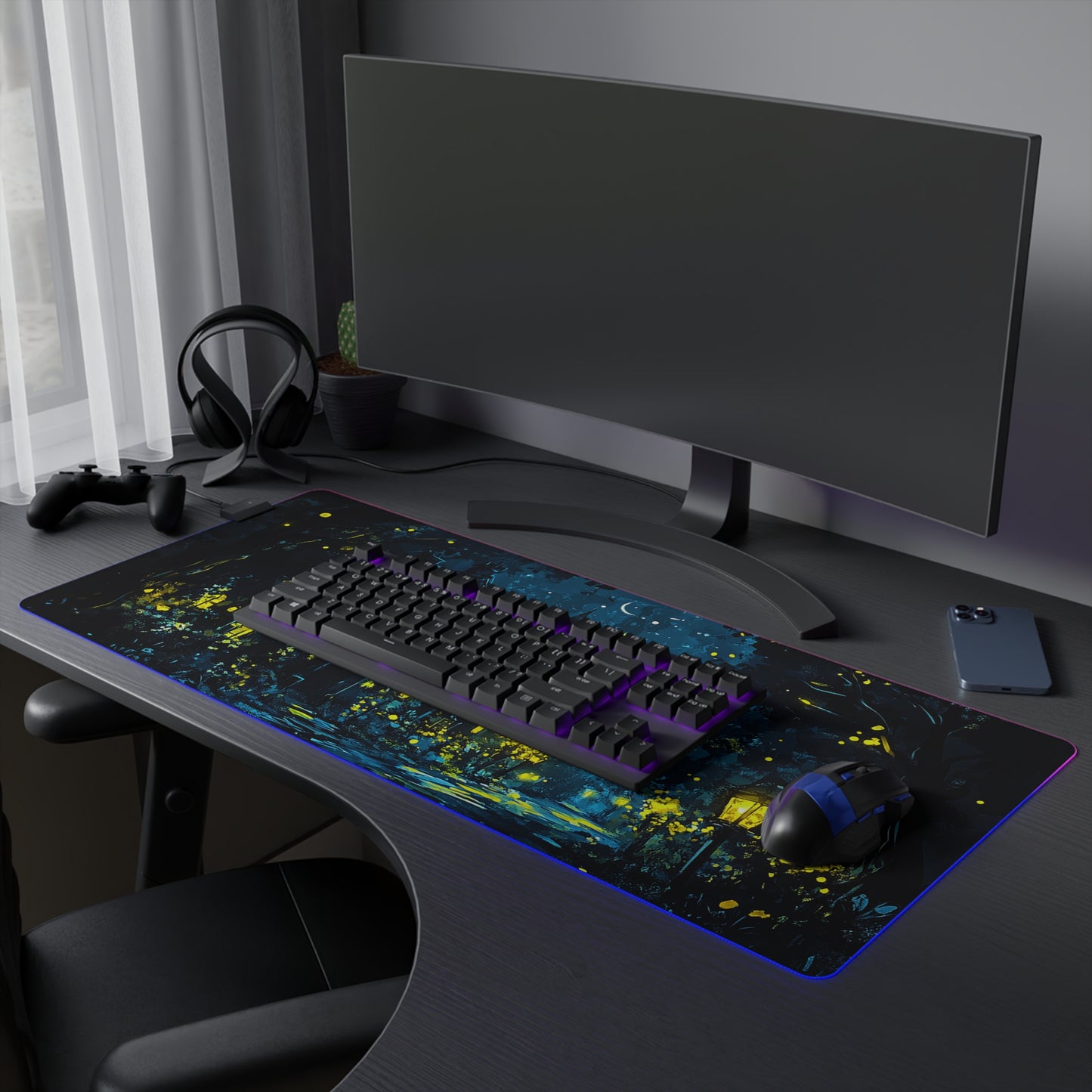 Fantasy Village Nighttime LED Gaming Mouse Pad
