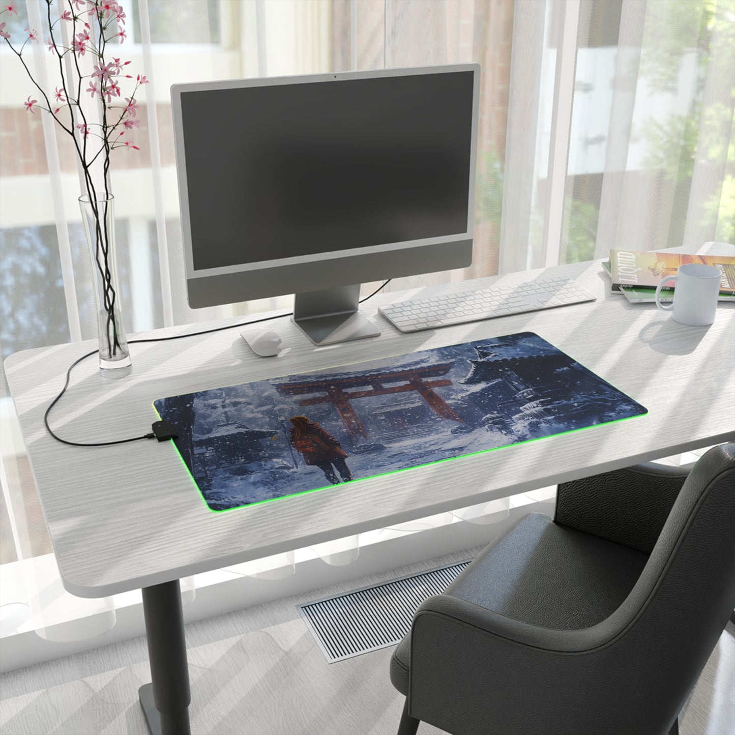 Dark Fantasy Snowy Tori Gate PC Gaming LED Gaming Mouse Pad